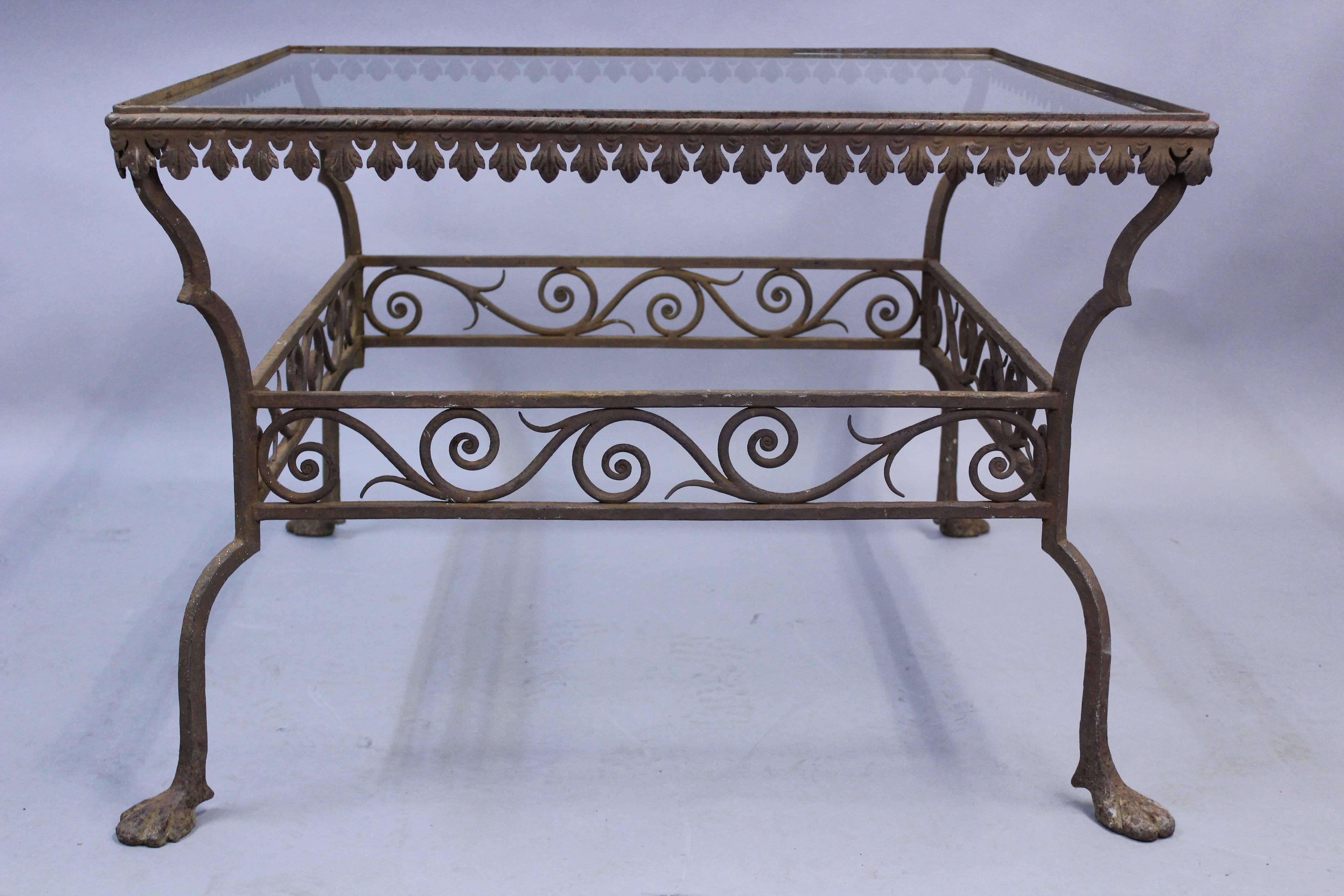 1920s Iron Coffee Table with Beautiful Scroll Details In Good Condition In Pasadena, CA