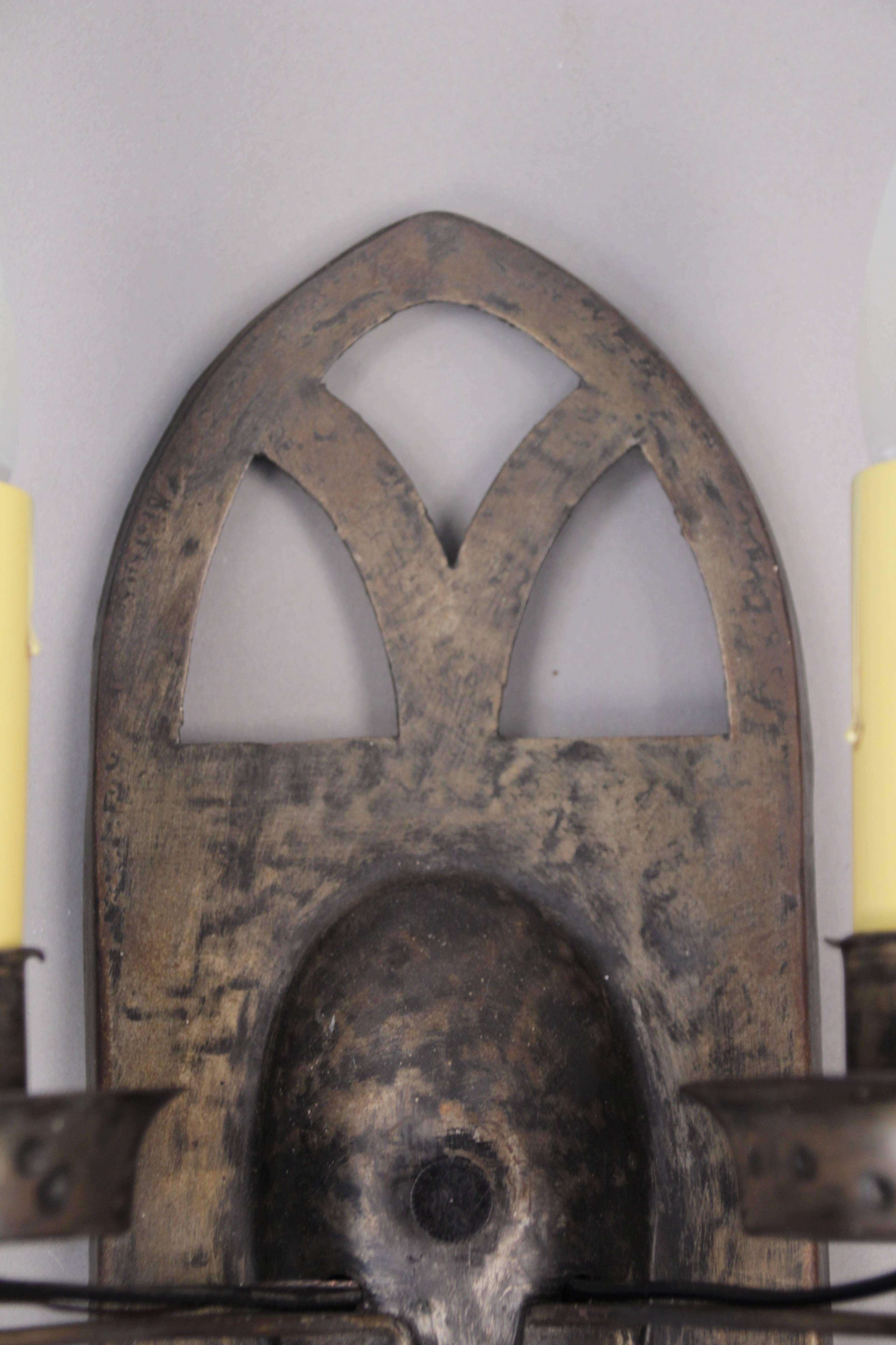 Spanish Colonial One of Four Spanish Revival Double Light Sconces with Arched Top