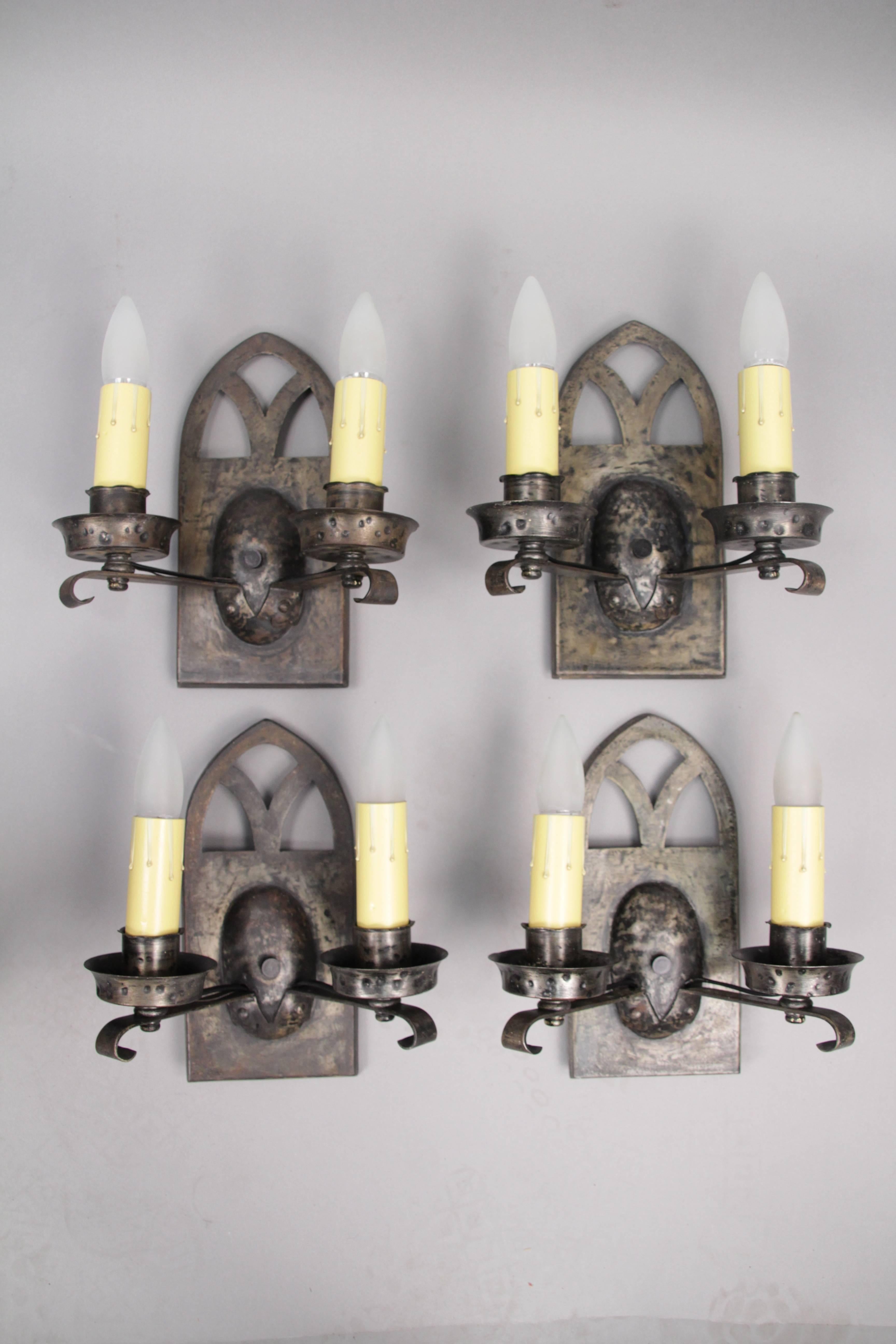 American One of Four Spanish Revival Double Light Sconces with Arched Top