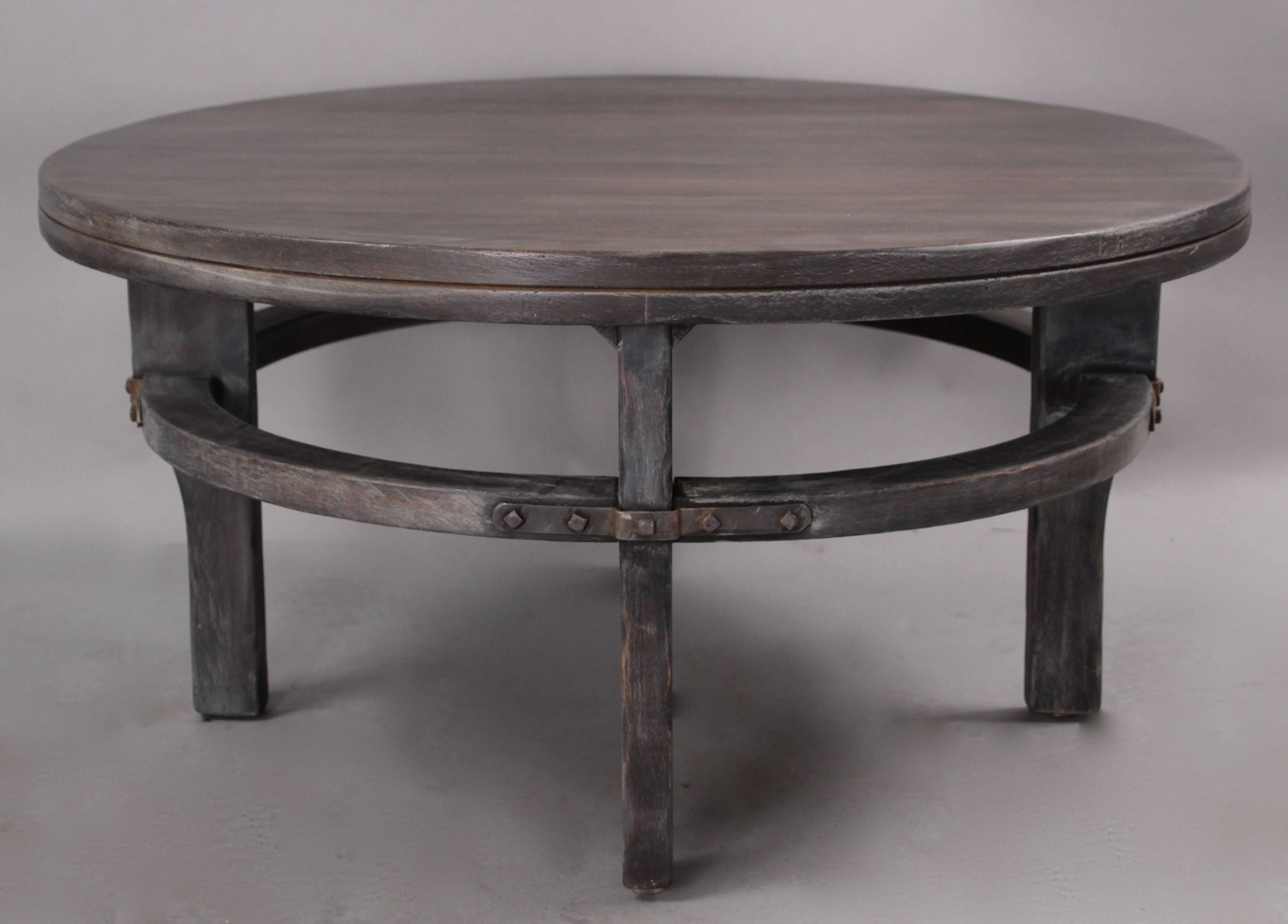 Rancho Monterey 1930s Round Monterey Coffee Table with Old Wood Finish