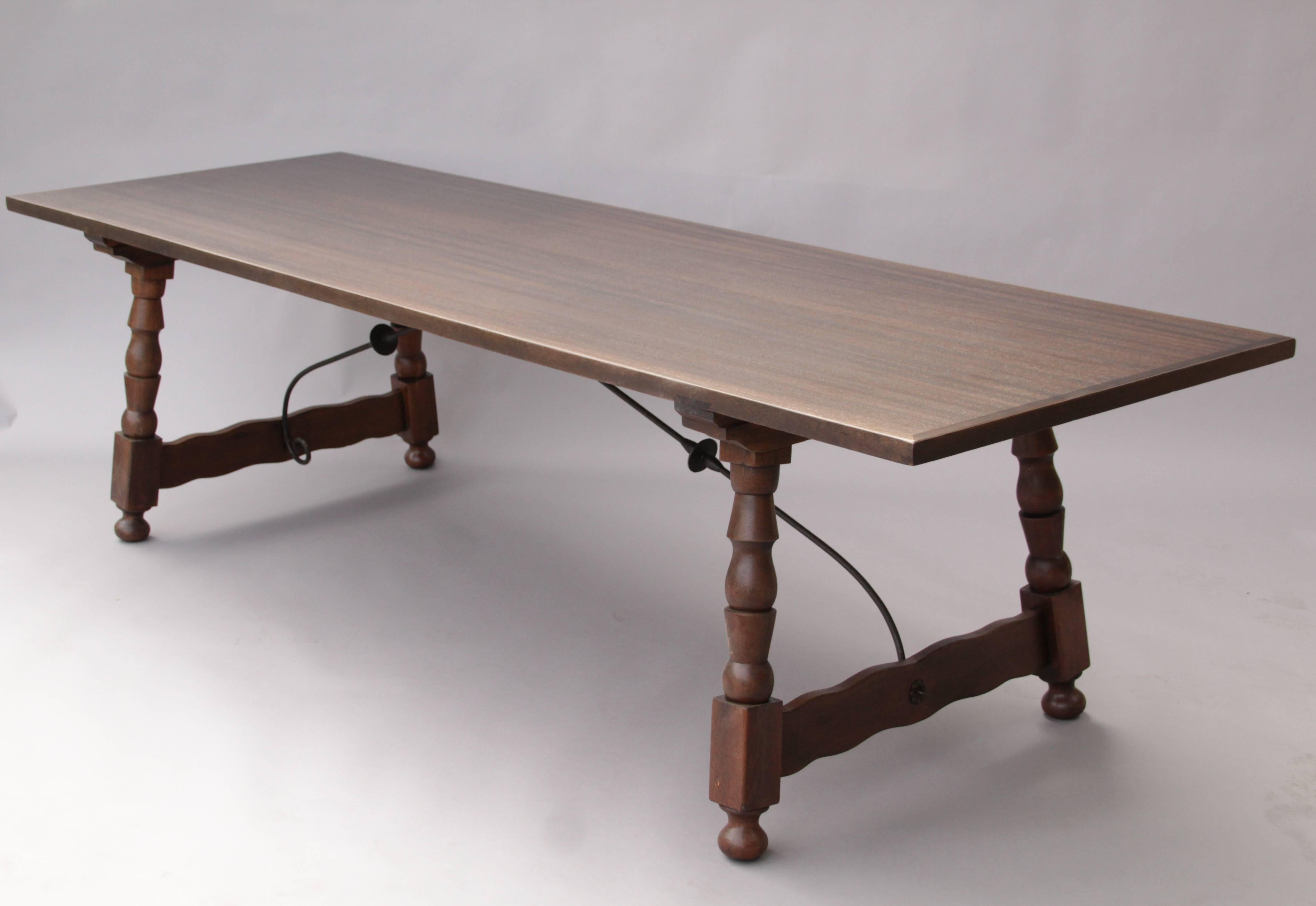1920s Large Spanish Revival Dining Room Trestle Table In Good Condition In Pasadena, CA