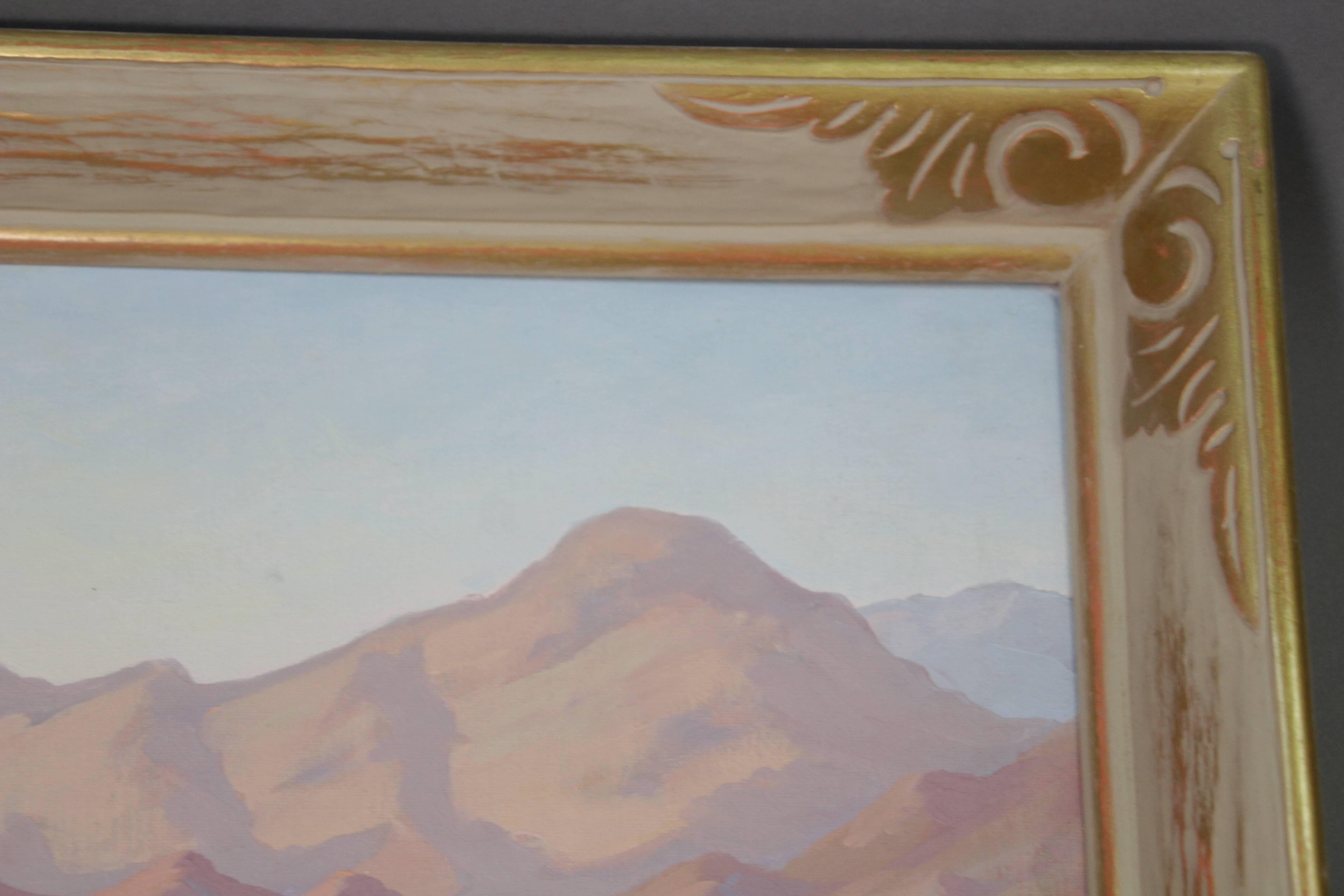American 1920s Desert Landscape Painting in Original Frame