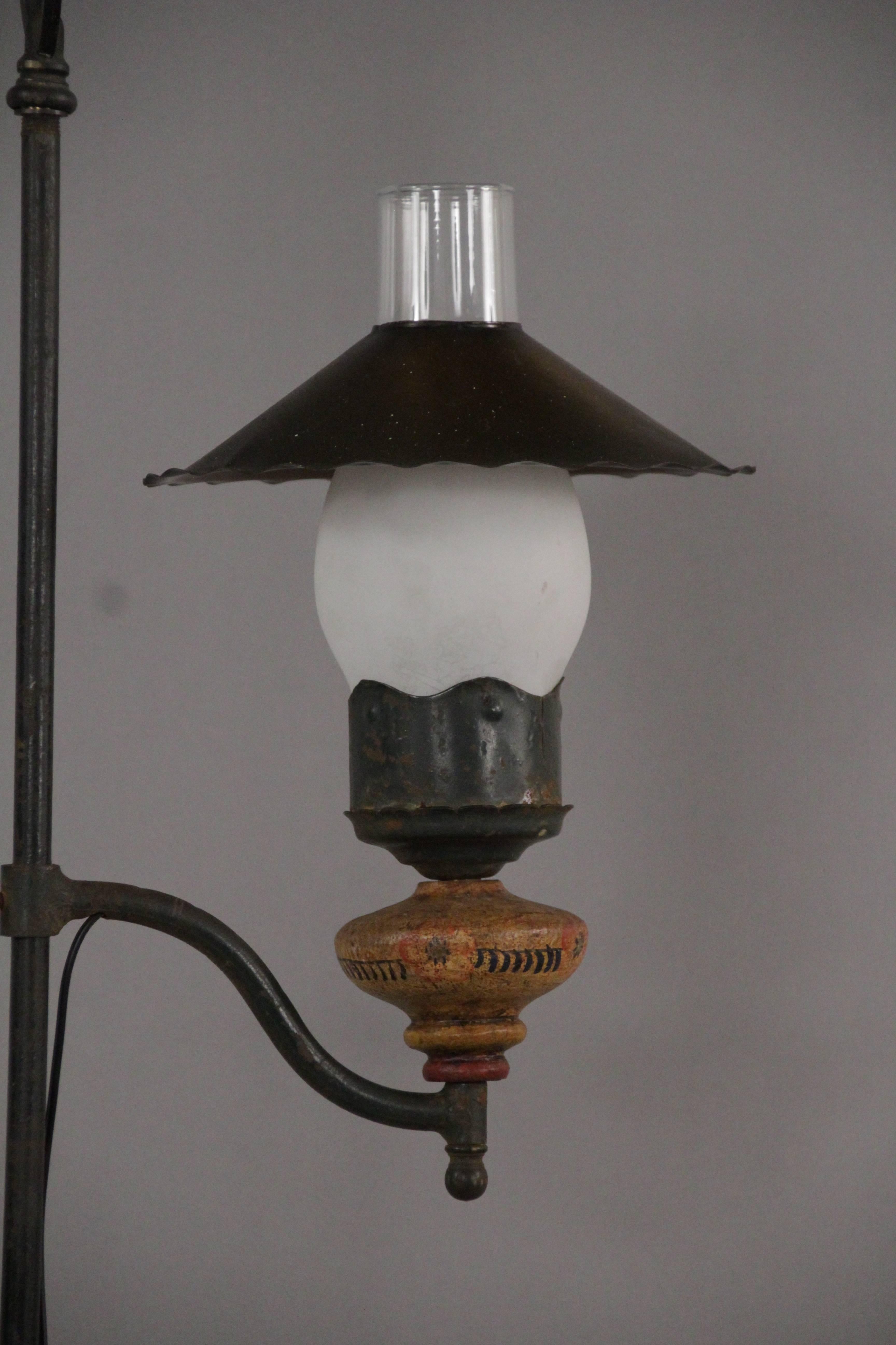 Monterey attributed floor lamp with original hand-painted detailing, circa 1930s.