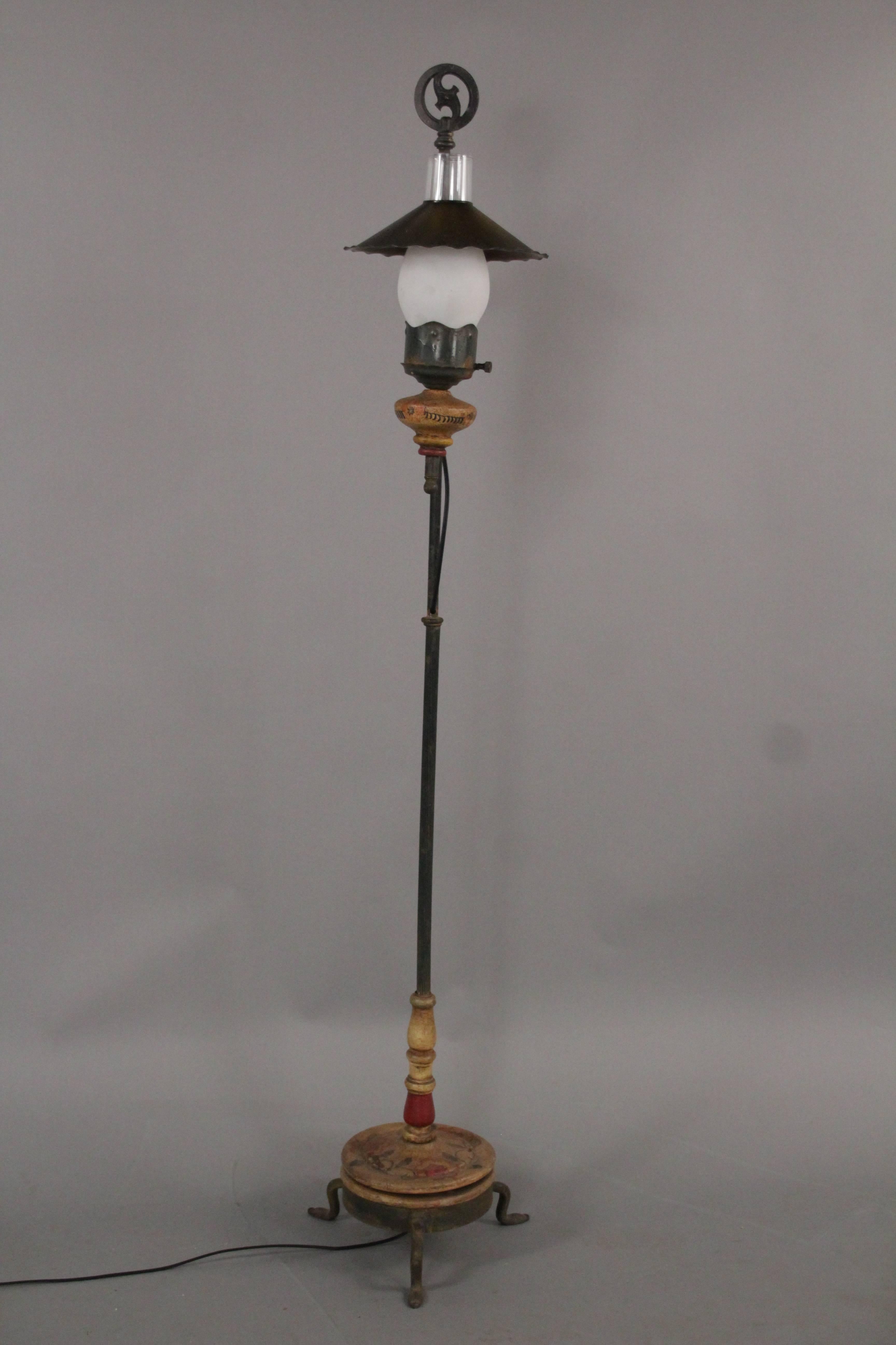 American 1930s Monterey Period Adjustable Iron and Wood Lamp