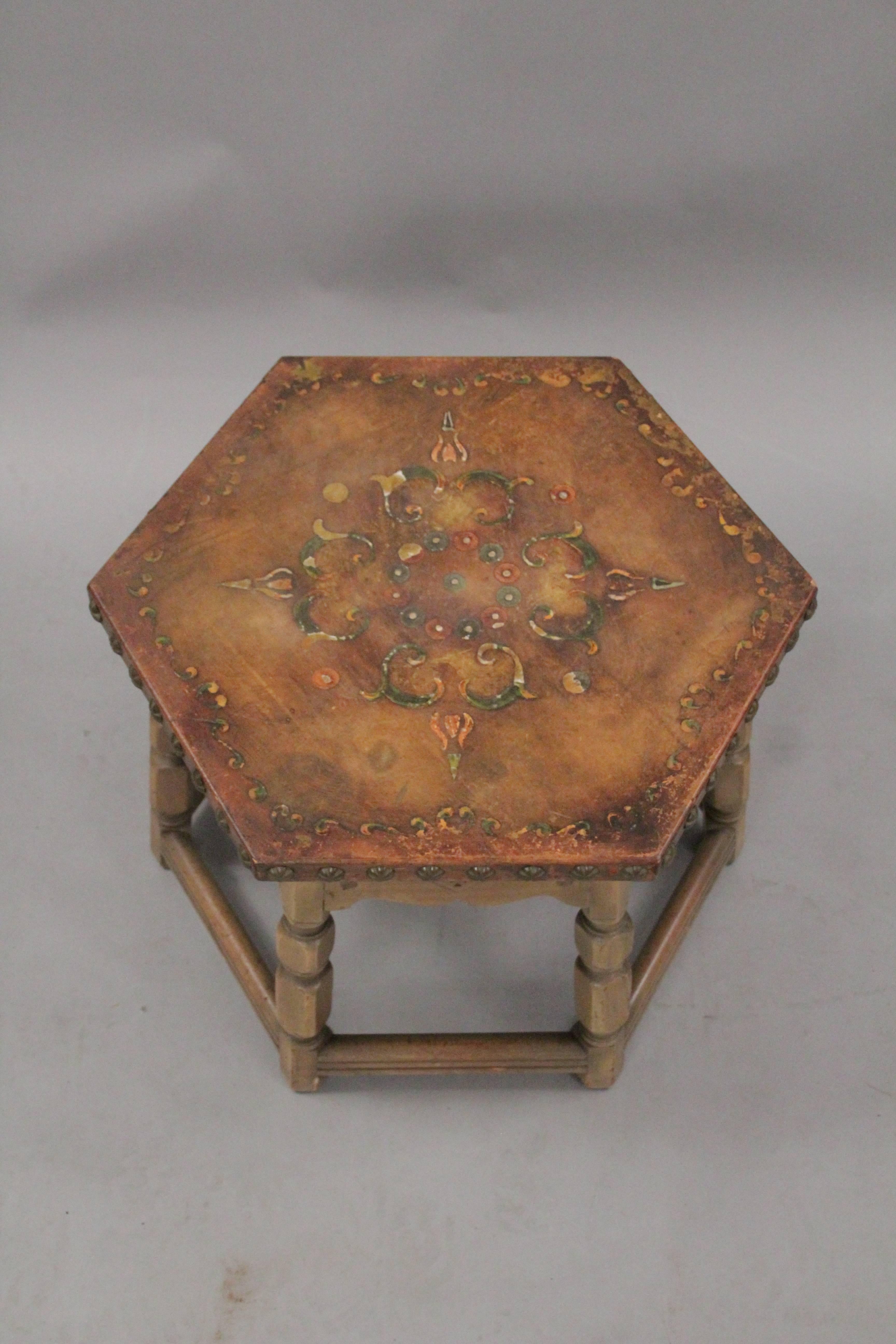 American 1920s Spanish Revival California Hexagonal Side Table