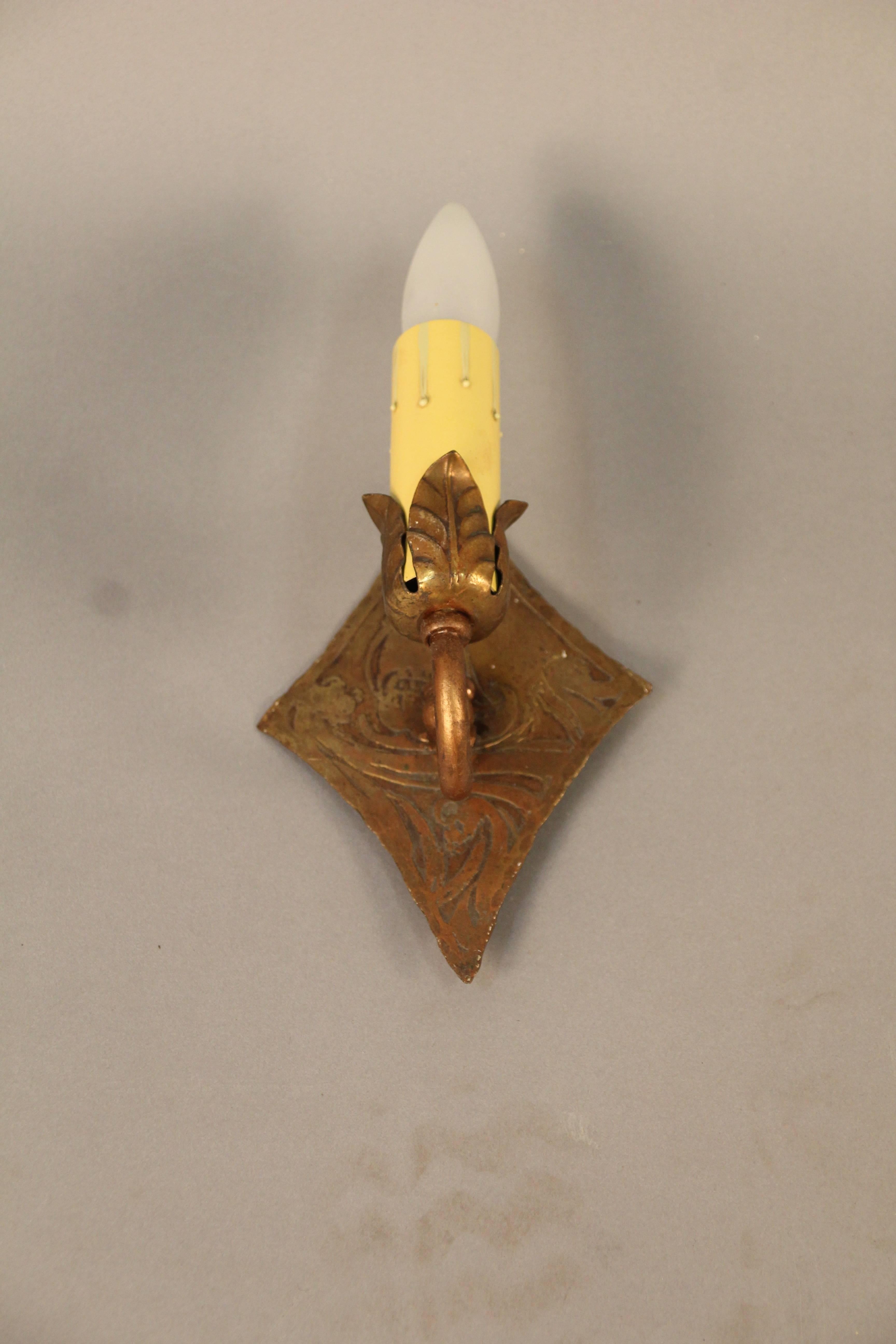 American Pair of 1920s Diamond Shape Galleon Motif Sconces For Sale