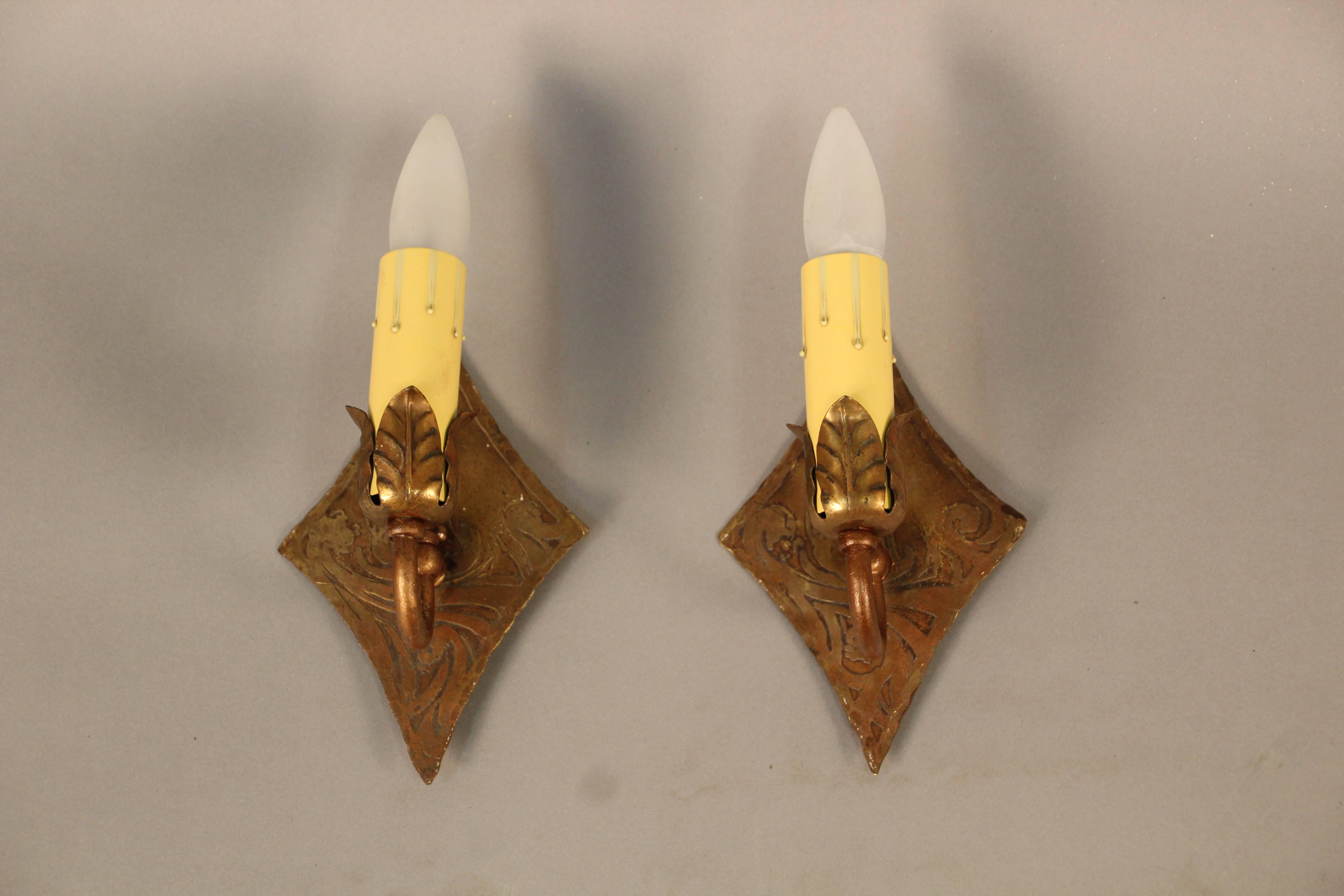 Pair of 1920s Diamond Shape Galleon Motif Sconces In Good Condition For Sale In Pasadena, CA