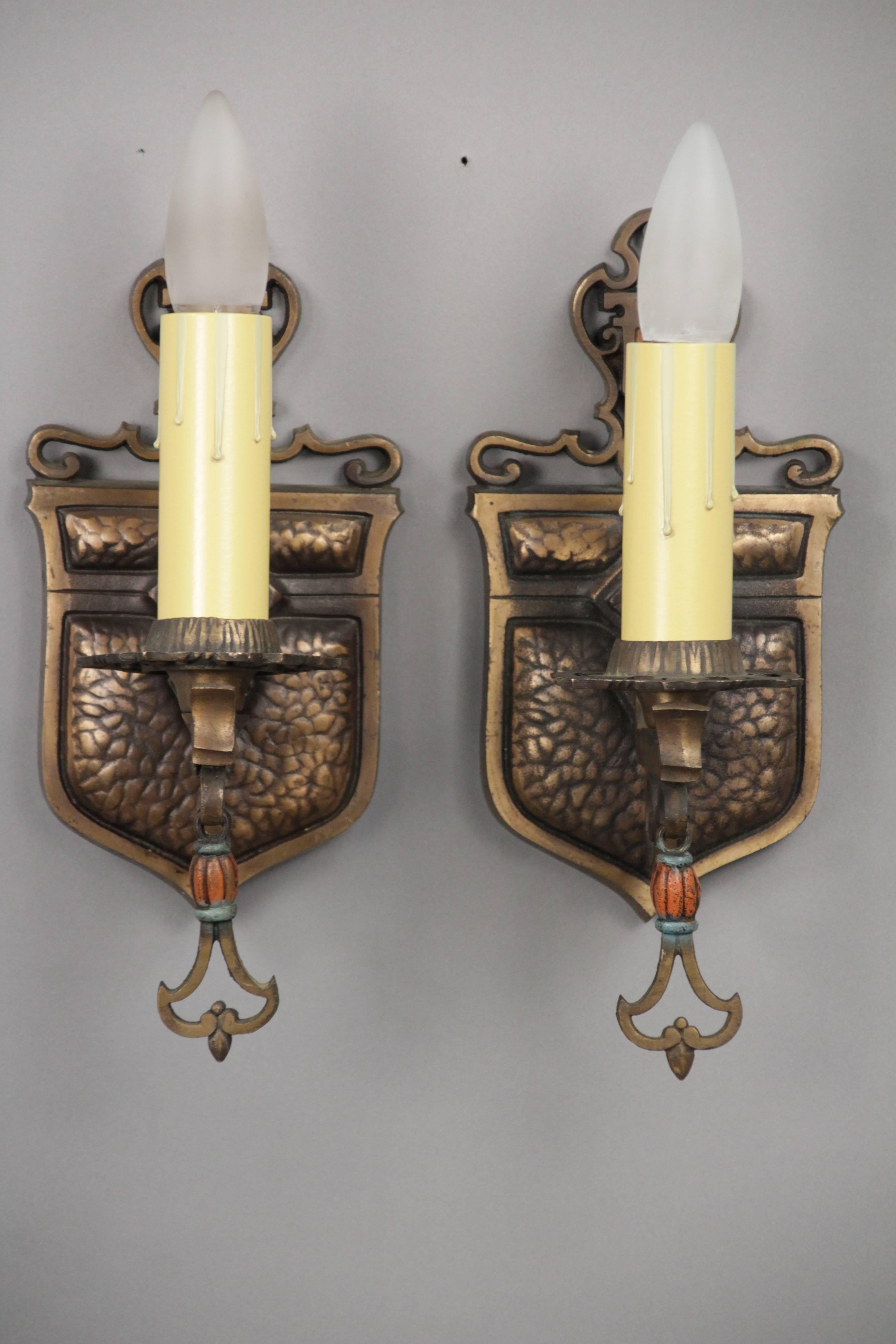 Spanish Colonial 1 of 6 Single Bronze Sconce with Original Polychrome Finish