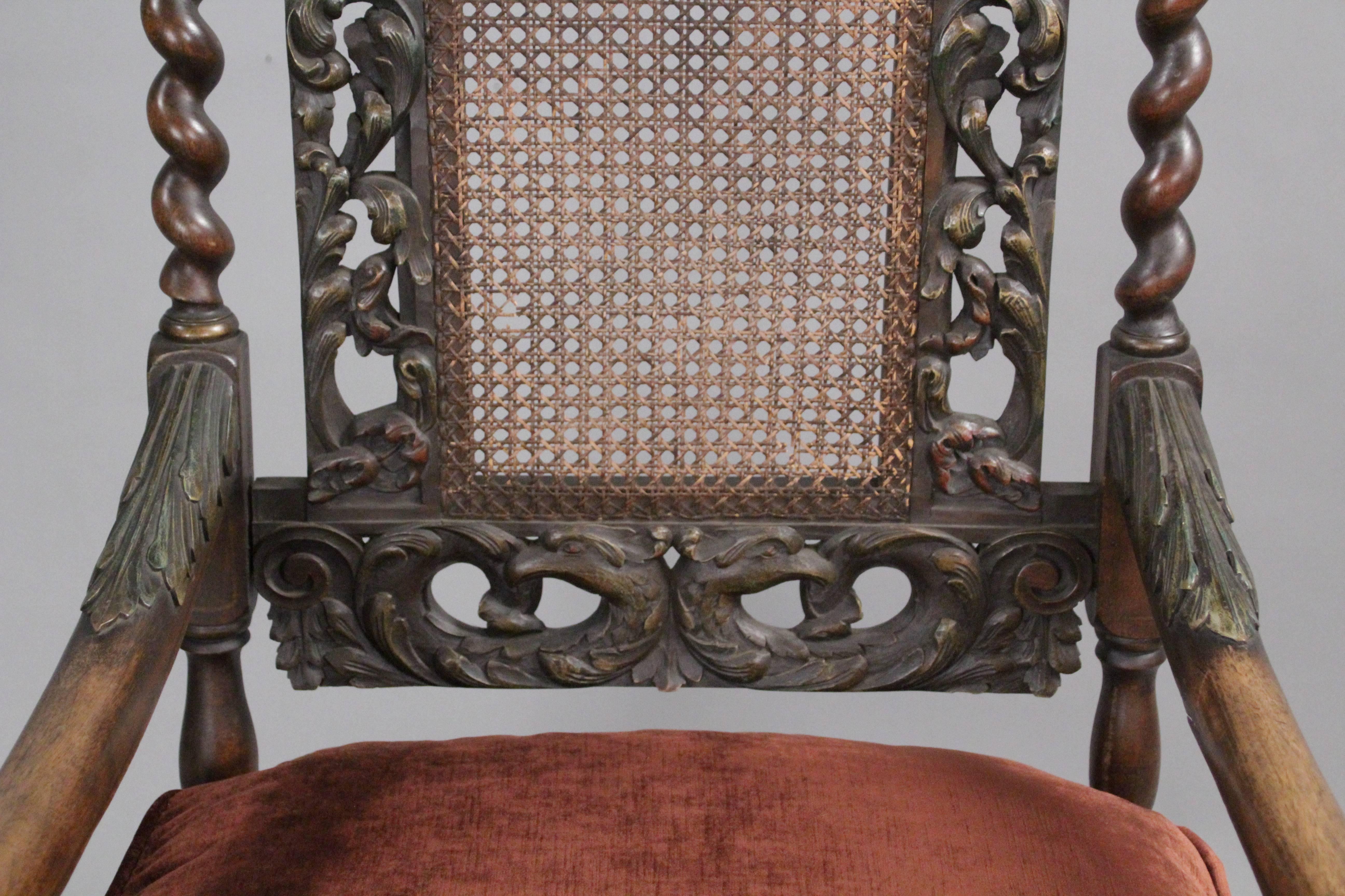 Early 20th Century Early 1900s Carved Spanish Revival Chair with Velvet Upholstery