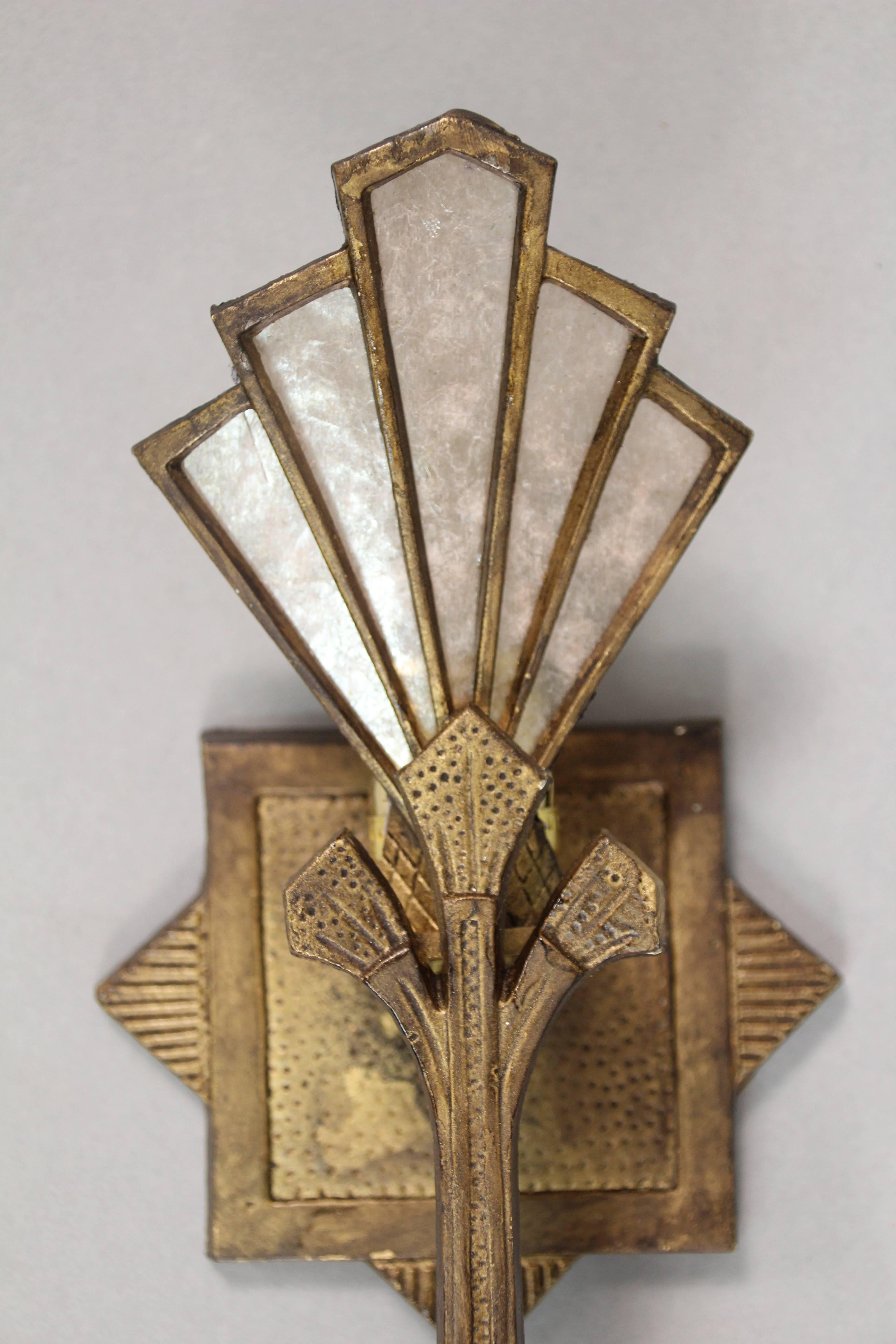 Deco sconce with new mica insert, circa 1930s.