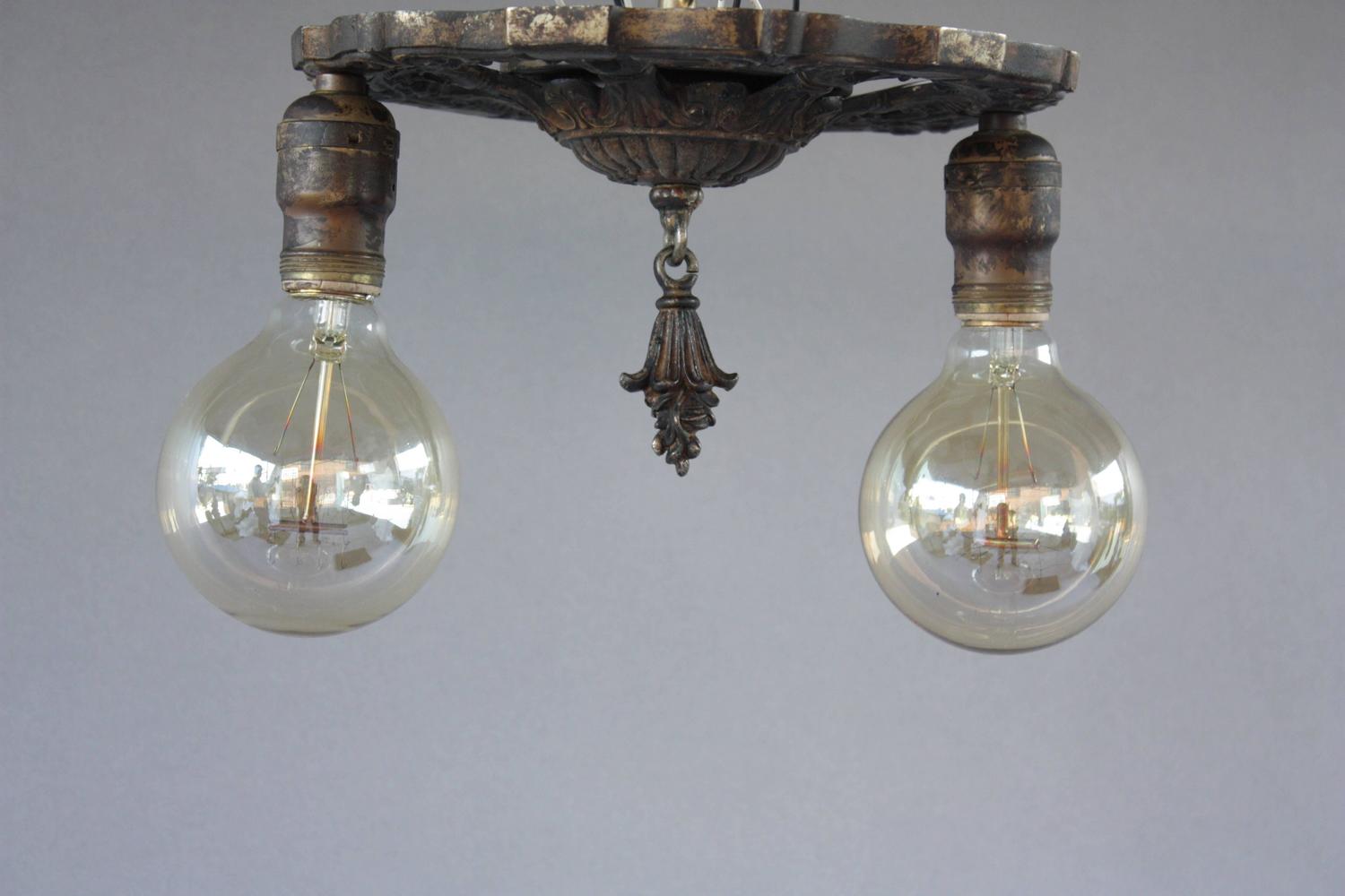 Antique 1920s Two-Light Ceiling Mount Light Fixture at 1stdibs
