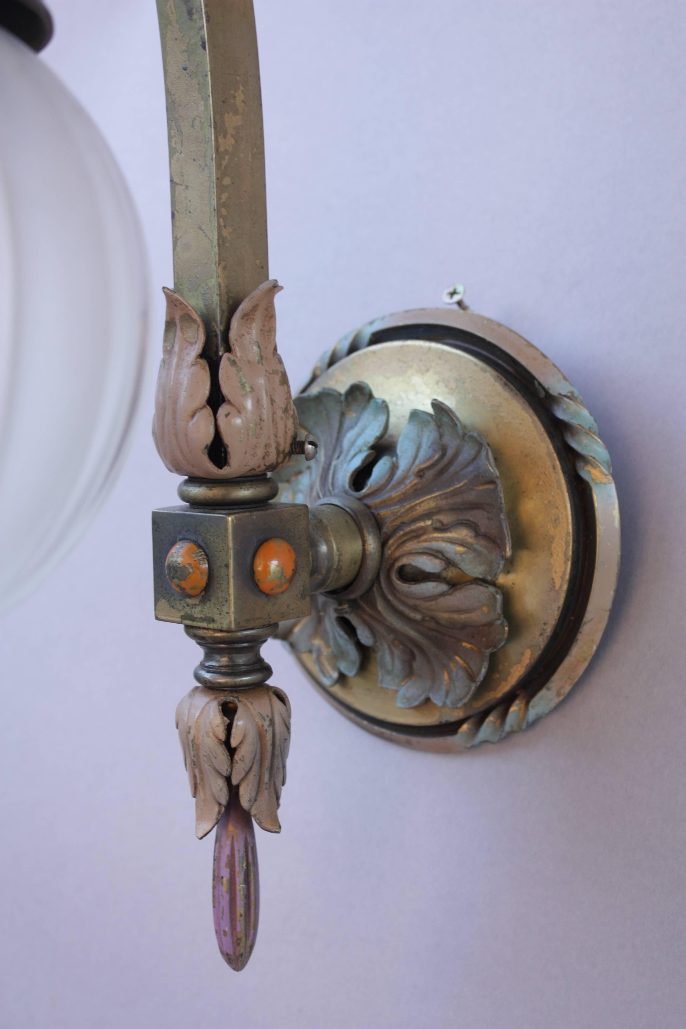 American Pair of Outstanding Polychrome 1920s Sconces For Sale