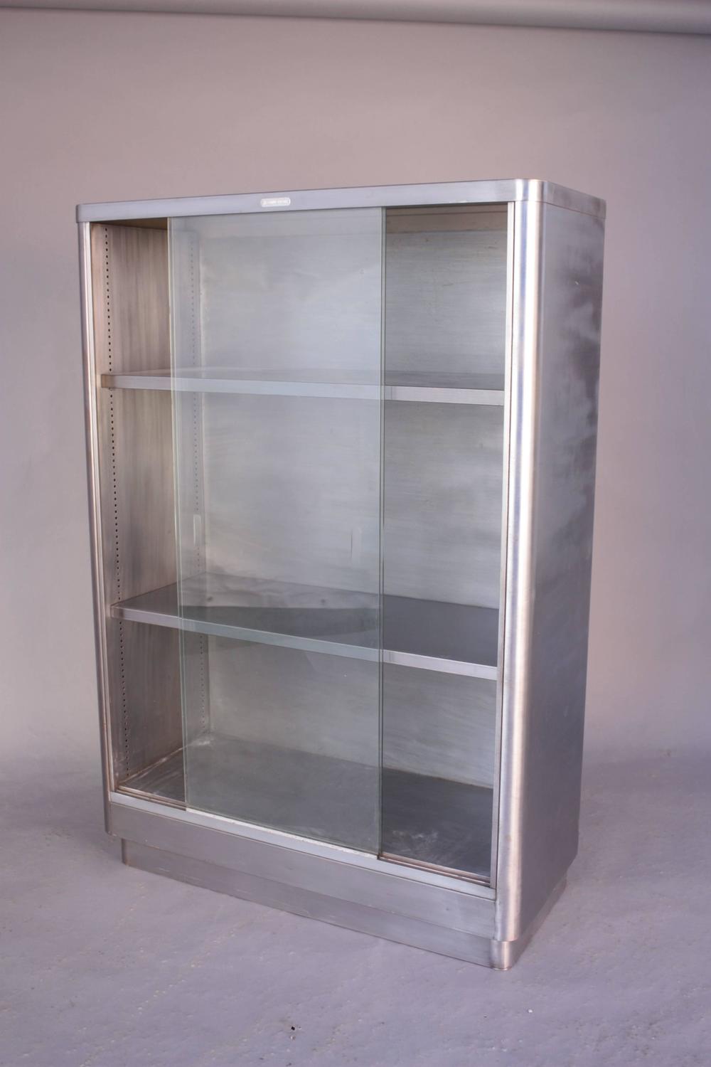 Industrial Glass-Front Metal Bookcase For Sale at 1stdibs