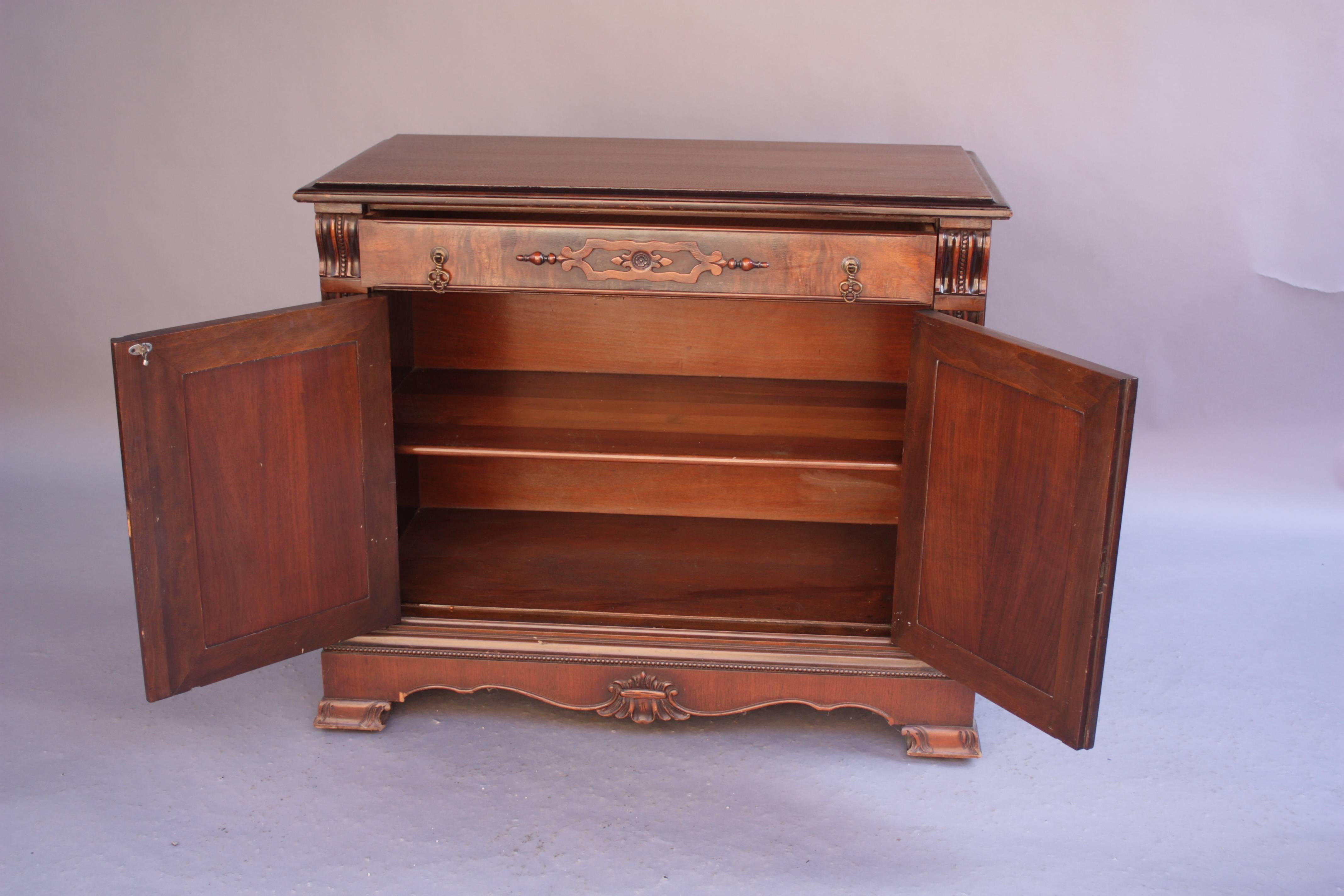 Early 20th Century Antique 1920s Smaller Scale Walnut Spanish Sideboard Cabinet