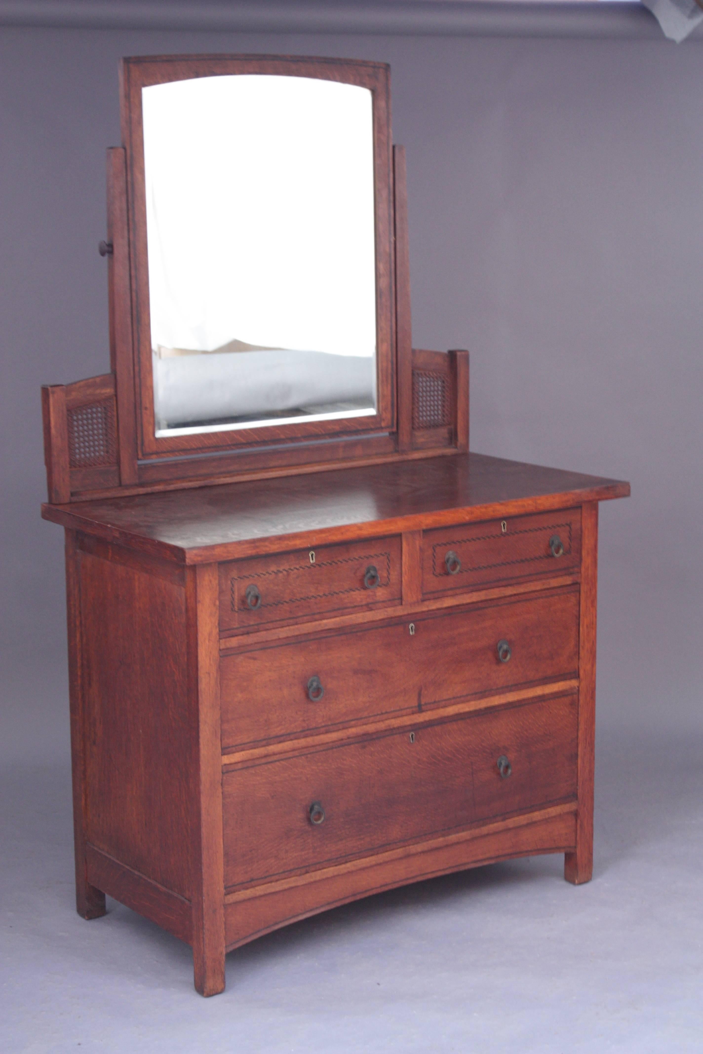 Arts And Crafts Dresser With Mirror
Circa 1910 Arts And Crafts oak dresser with original mirror. Arched apron.