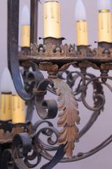 One of Two 1920s Large-Scale Spanish Revival Chandelier with 12 Candle Lights