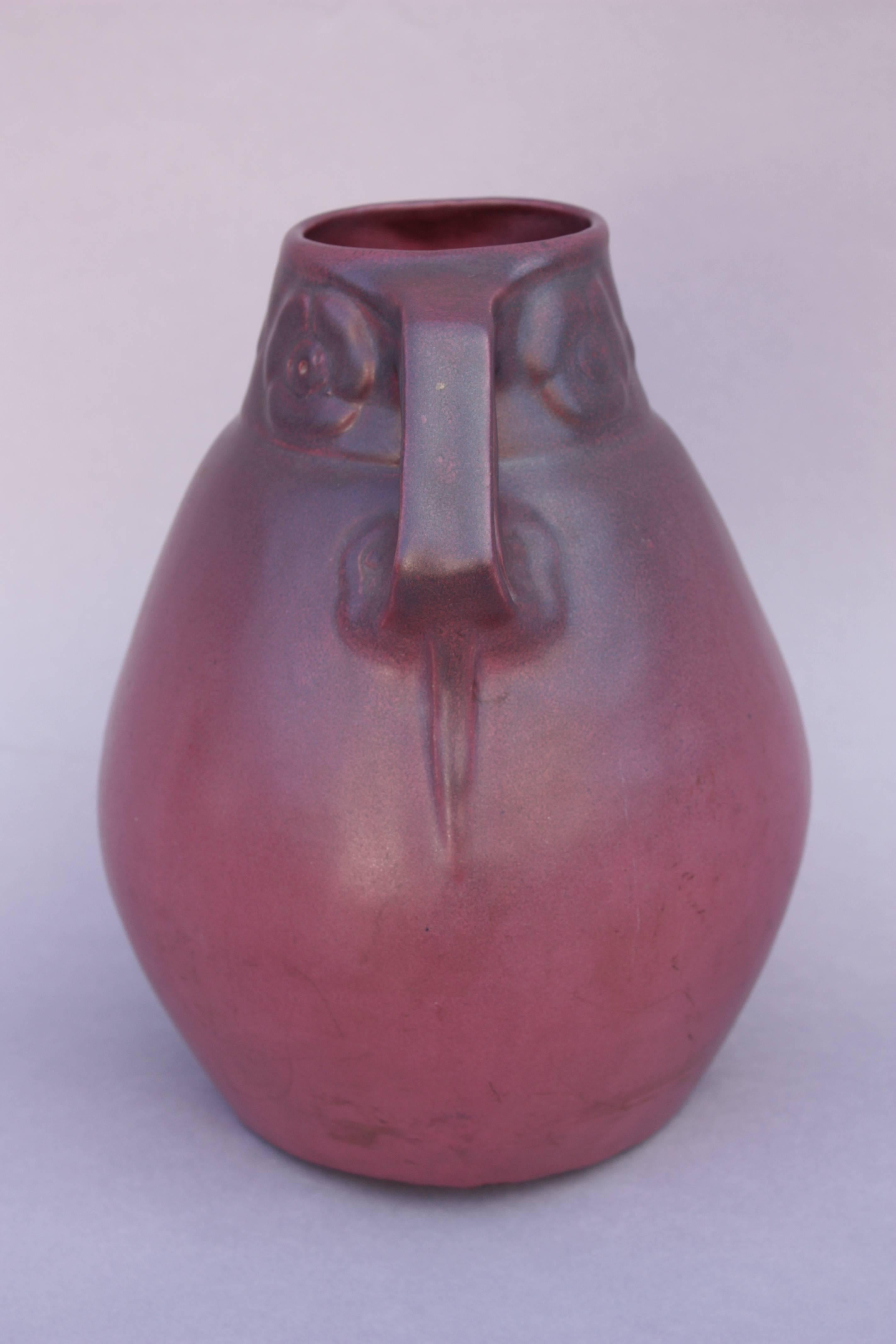 Early Van Briggle amphora shaped vase with floral band. Incised 1919. Beautiful glaze.