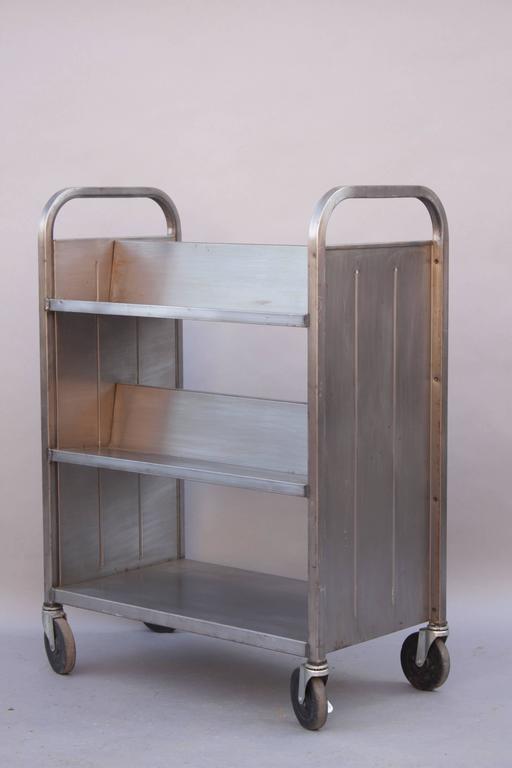 1 Of 2 Vintage Metal Bookcases on Wheels at 1stDibs
