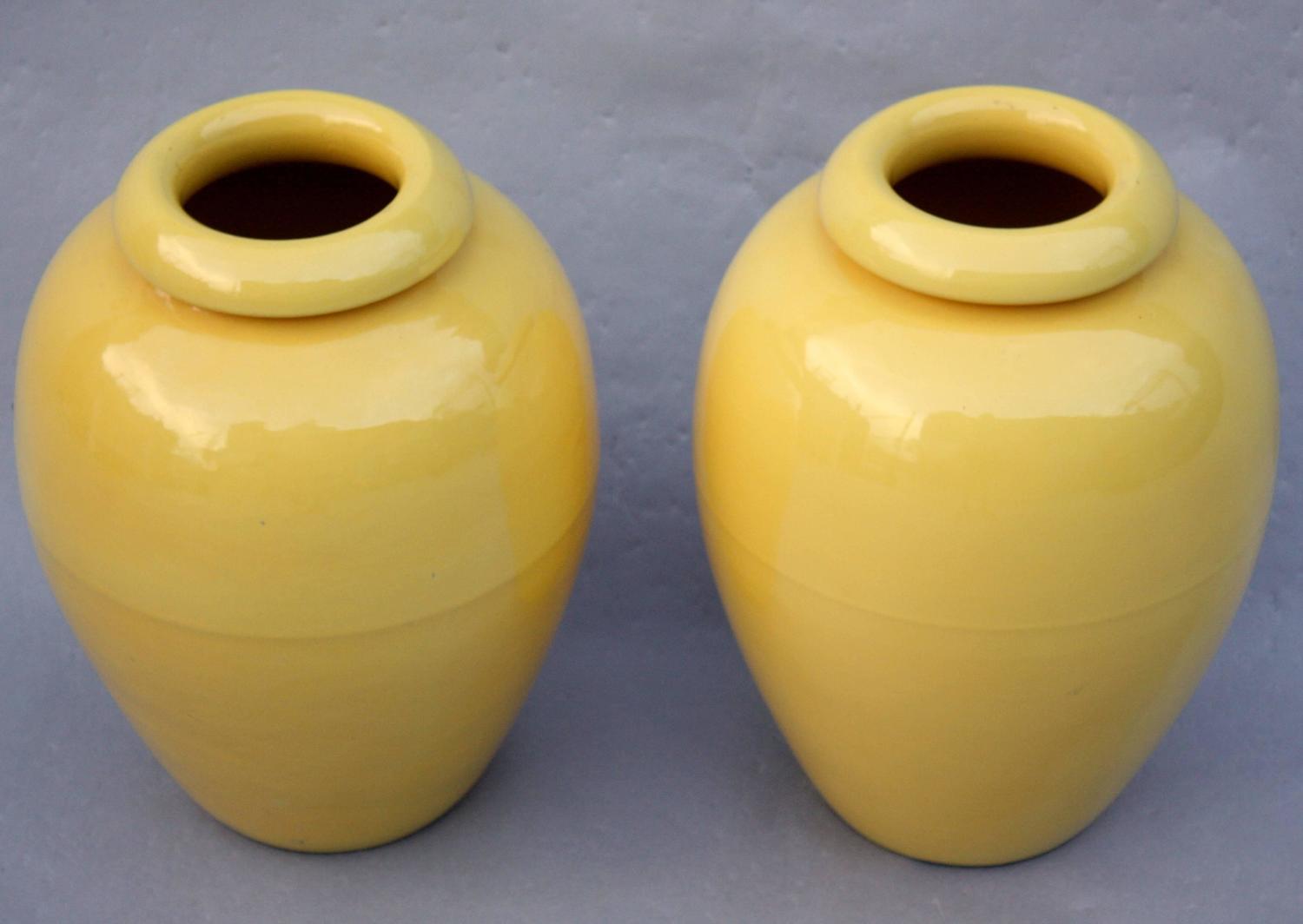 1930s Rare Pair of Bauer Pottery Yellow Oil Jars at 1stdibs