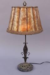 1920s Table Lamp with Fluted Mica Shade and Marble Base