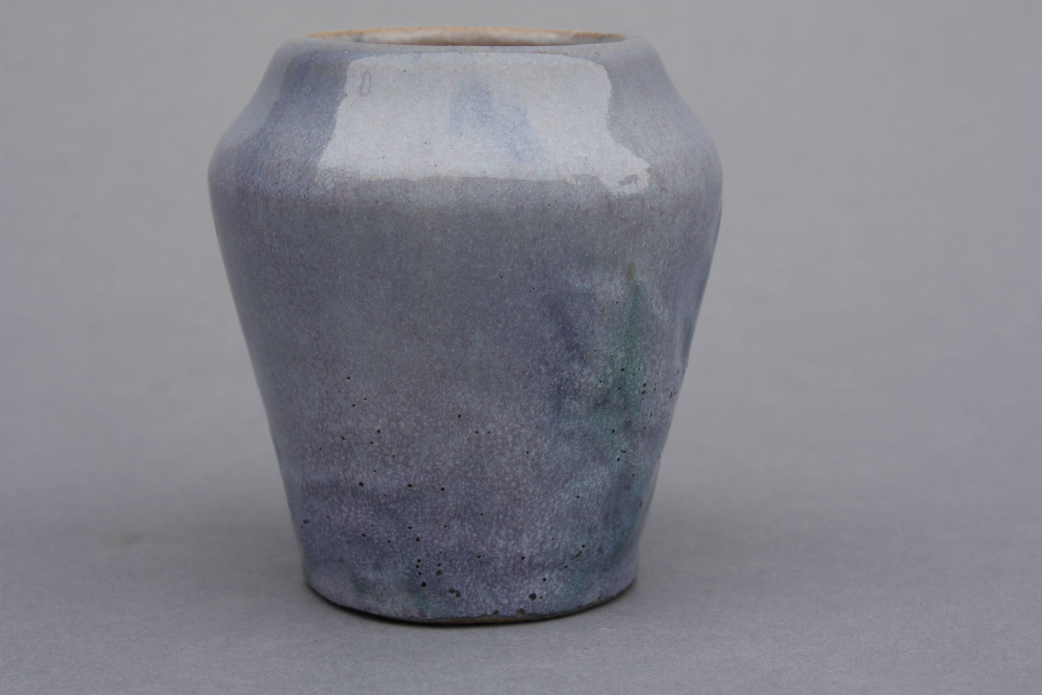 Arequipa vase with a hard to find raised leaf pattern and attractive blue glaze.