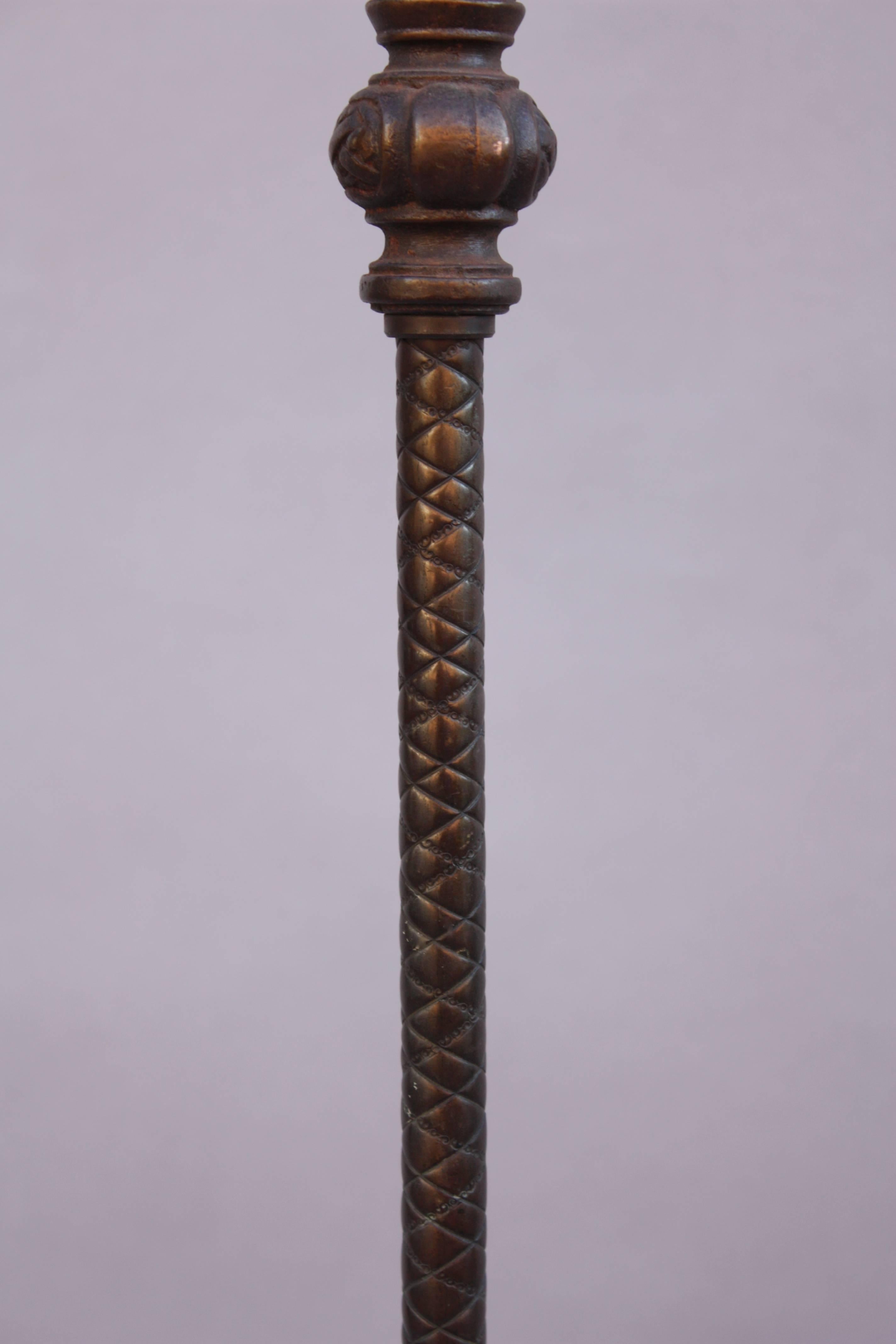 North American 1920s Floor Lamp with Galleon Motif and New Mica Shade