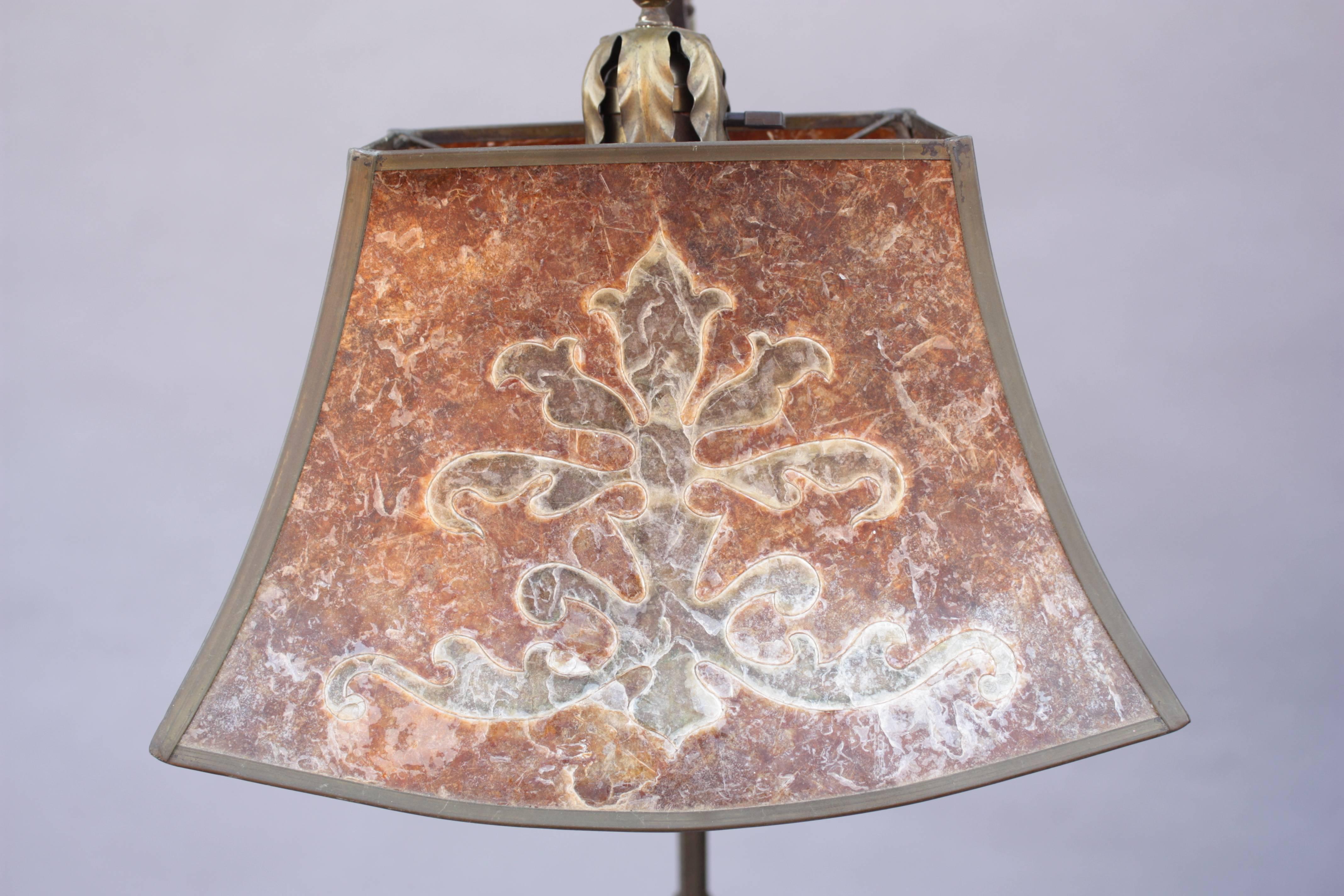 Spanish Colonial 1920s Spanish Revival Floor Lamp with Exceptional Original Mica Shade