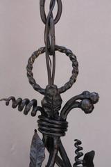 1920s Unique Narrow Wrought Iron Chandelier with Five Lights