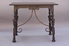 1920s Spanish Revival Side Table with Iron Trestle