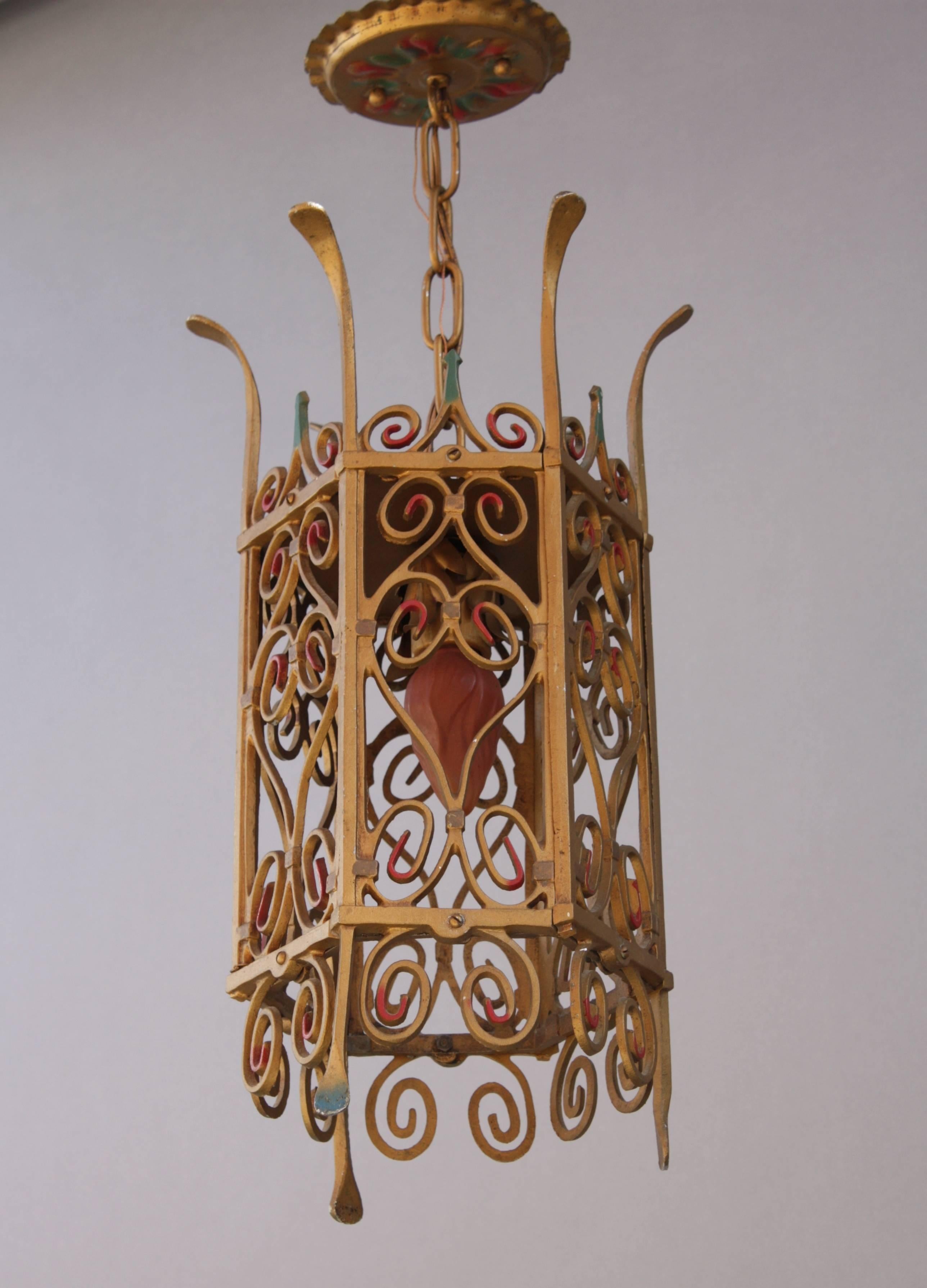 Classic 1920s fixture from a Spanish Revival home. Often found in hallways and entries. 
Measures: 17.5