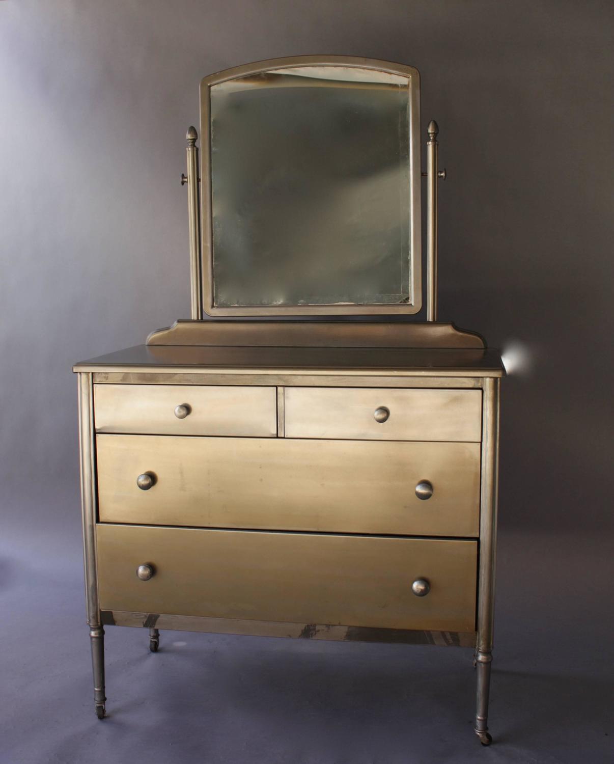 1930s Industrial Metal Dresser with Original Mirror For Sale at 1stdibs