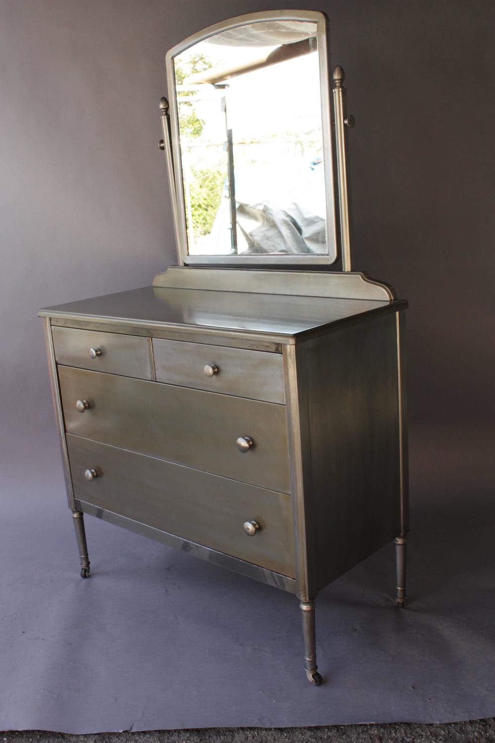 1930s Industrial Metal Dresser with Original Mirror For Sale at 1stdibs