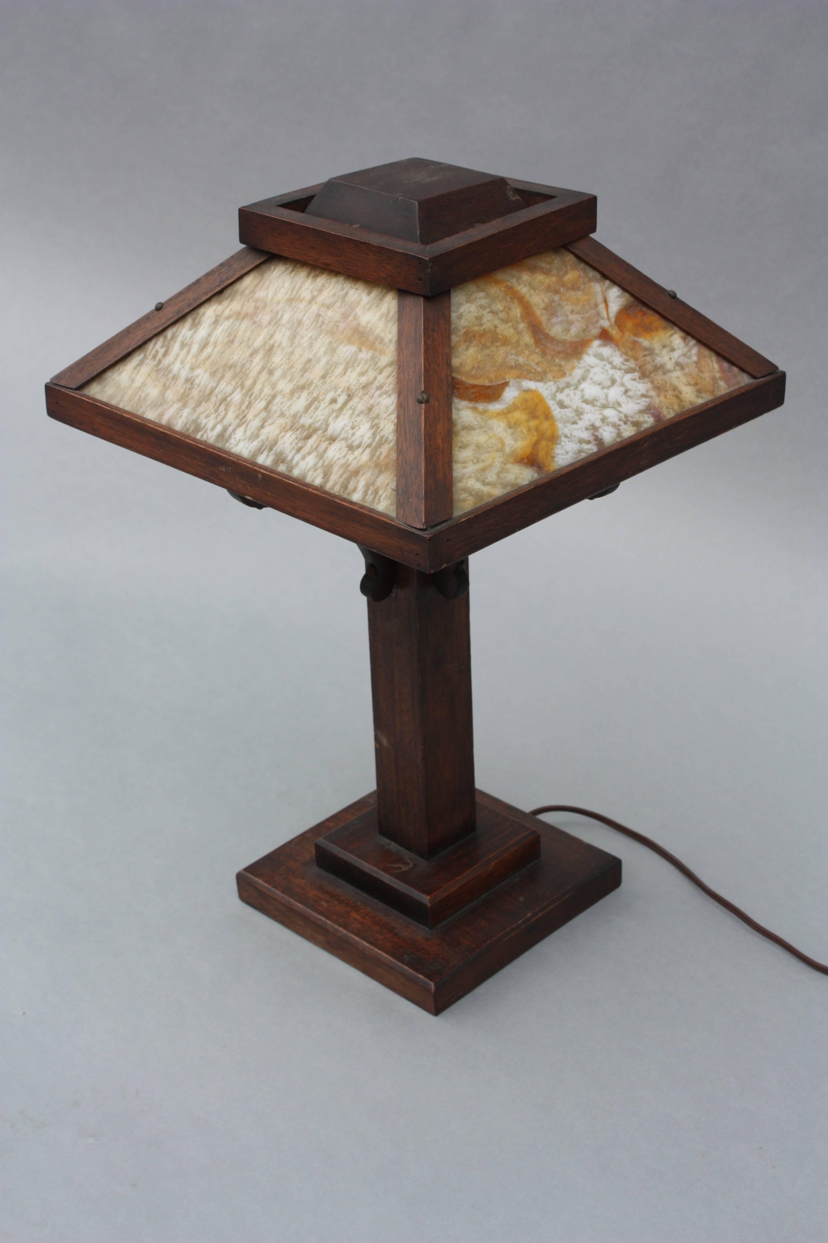 American Arts & Crafts Period Oak Table Lamp