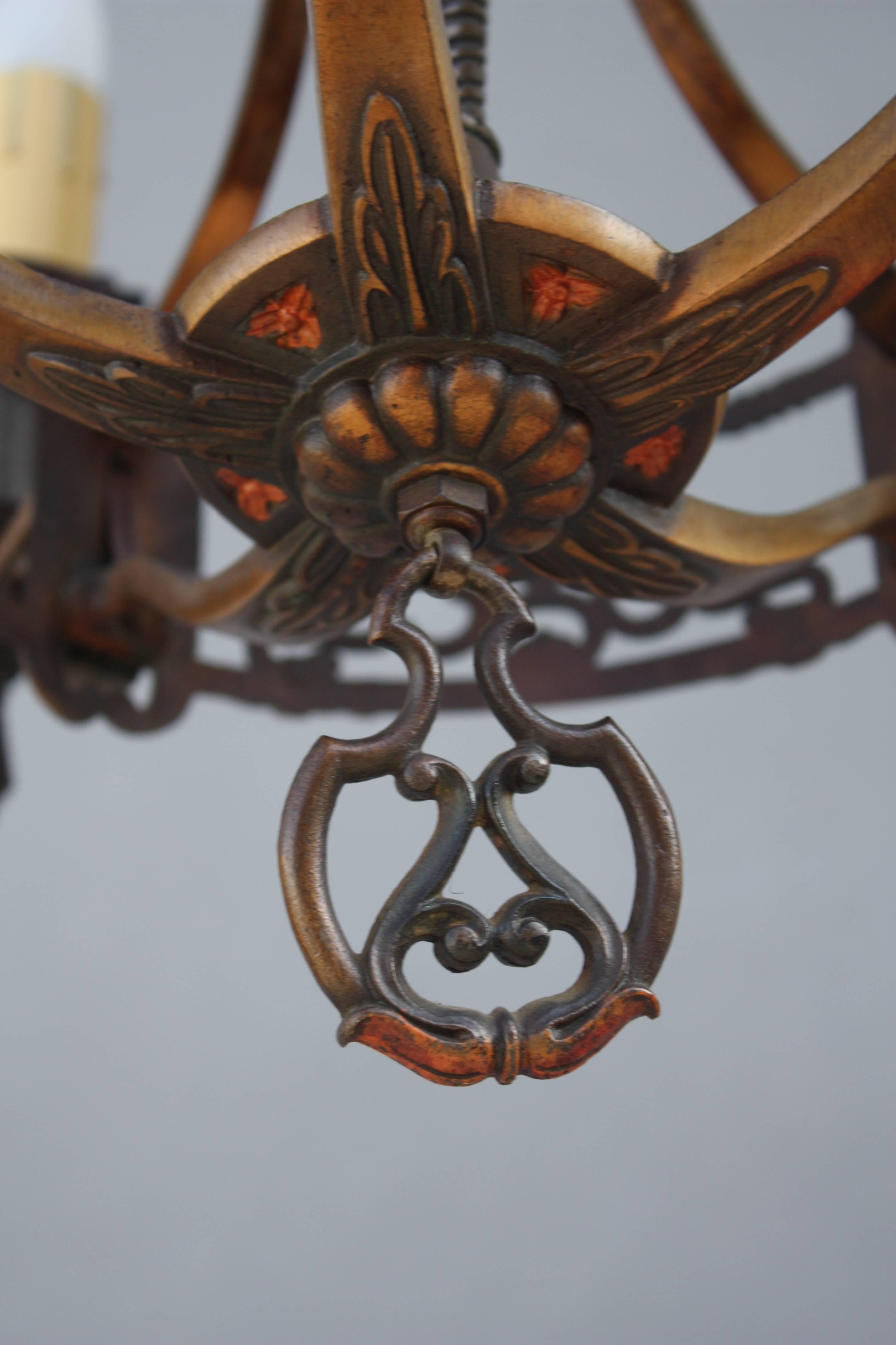 North American Classic Bronze Spanish Revival Chandelier For Sale