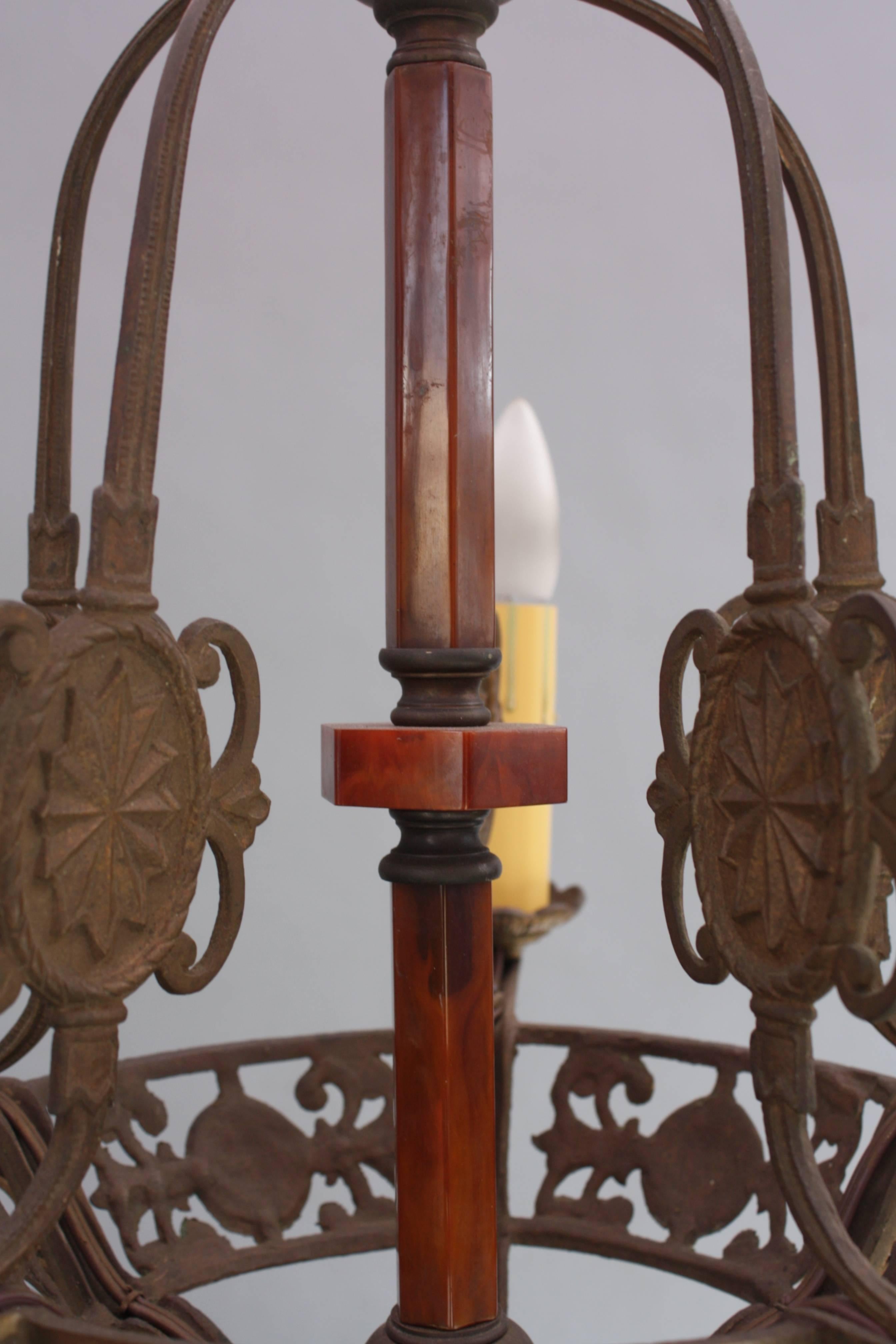 American 1920s Chandelier with Bakelite Accent For Sale