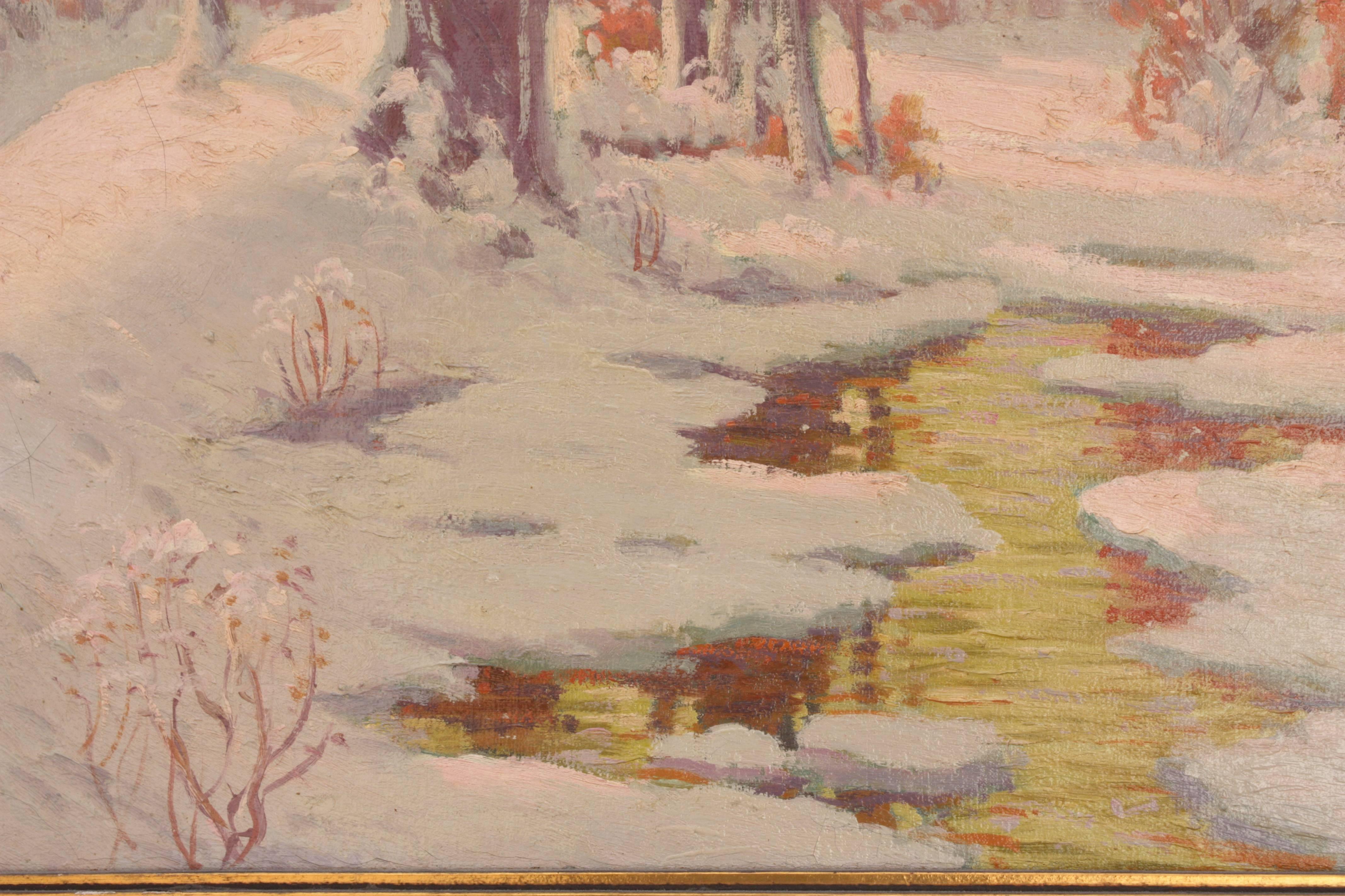 Early 20th Century 1920s Painting of Snowy of Northern Scene For Sale