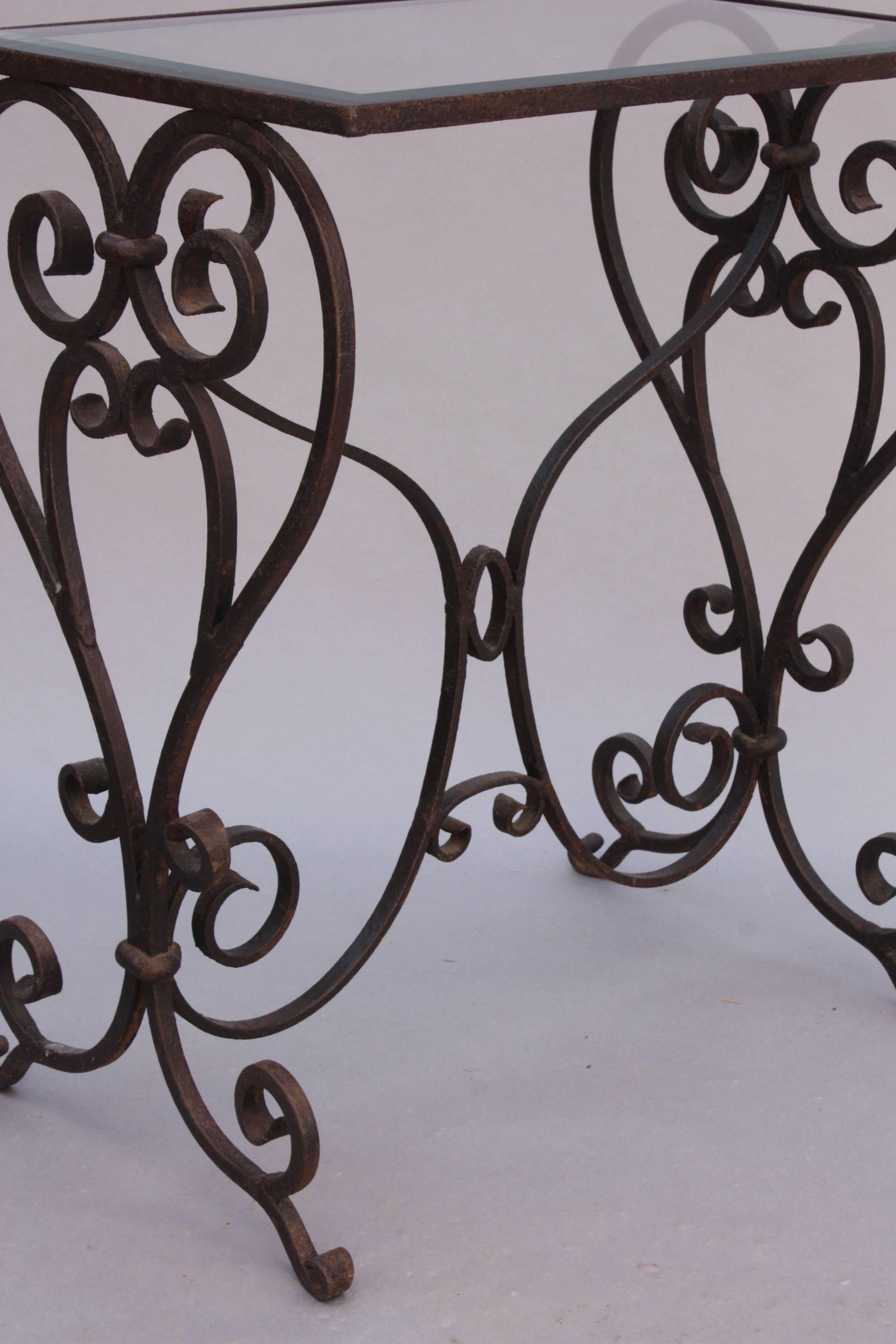 Spanish Colonial Wrought Iron Side Table with Glass Top
