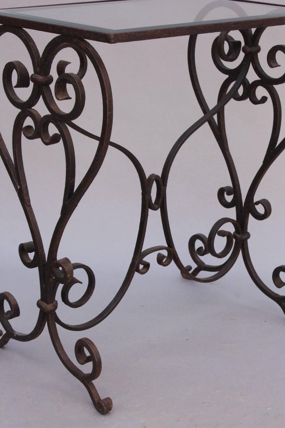 Wrought Iron Side Table with Glass Top For Sale at 1stdibs