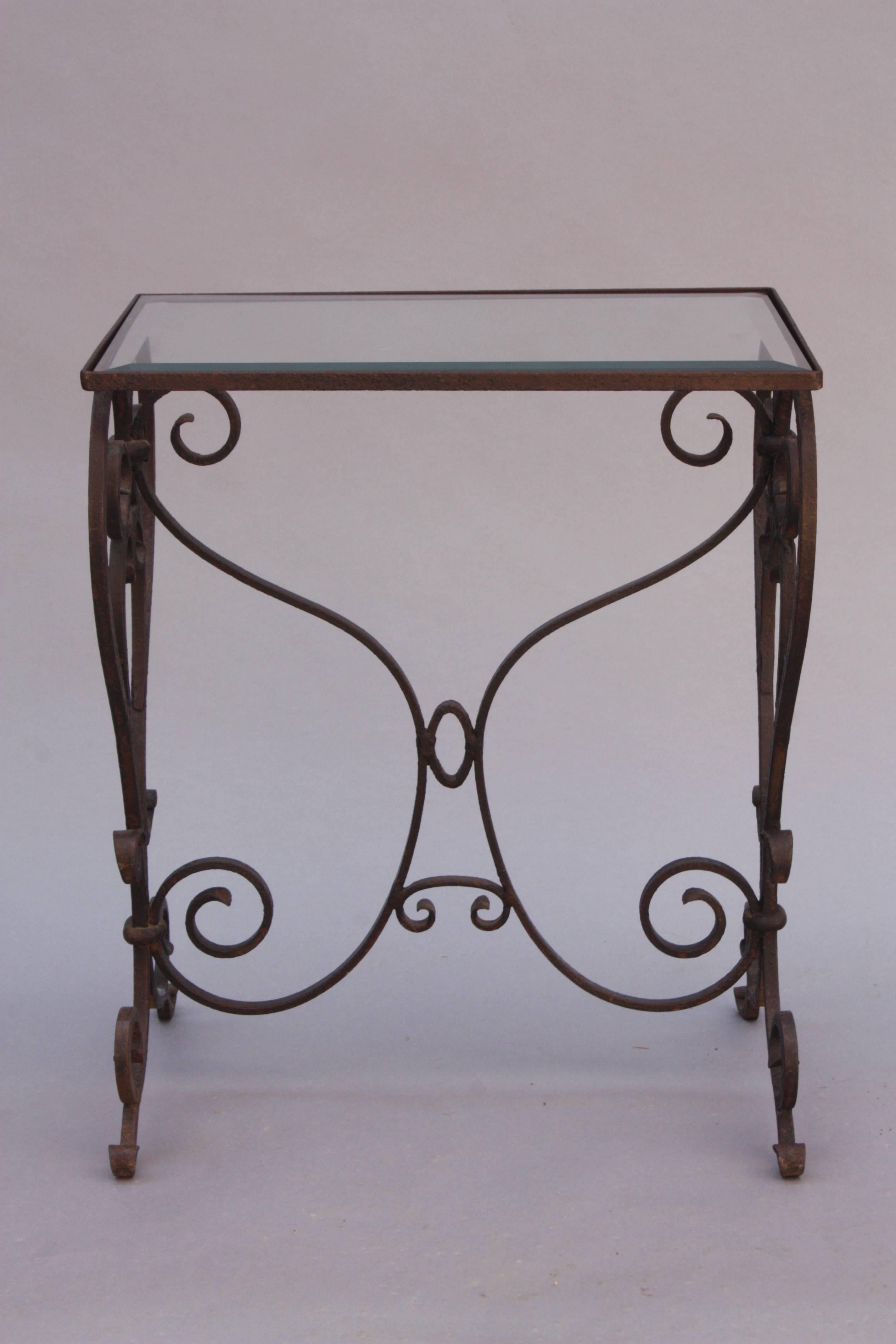 North American Wrought Iron Side Table with Glass Top