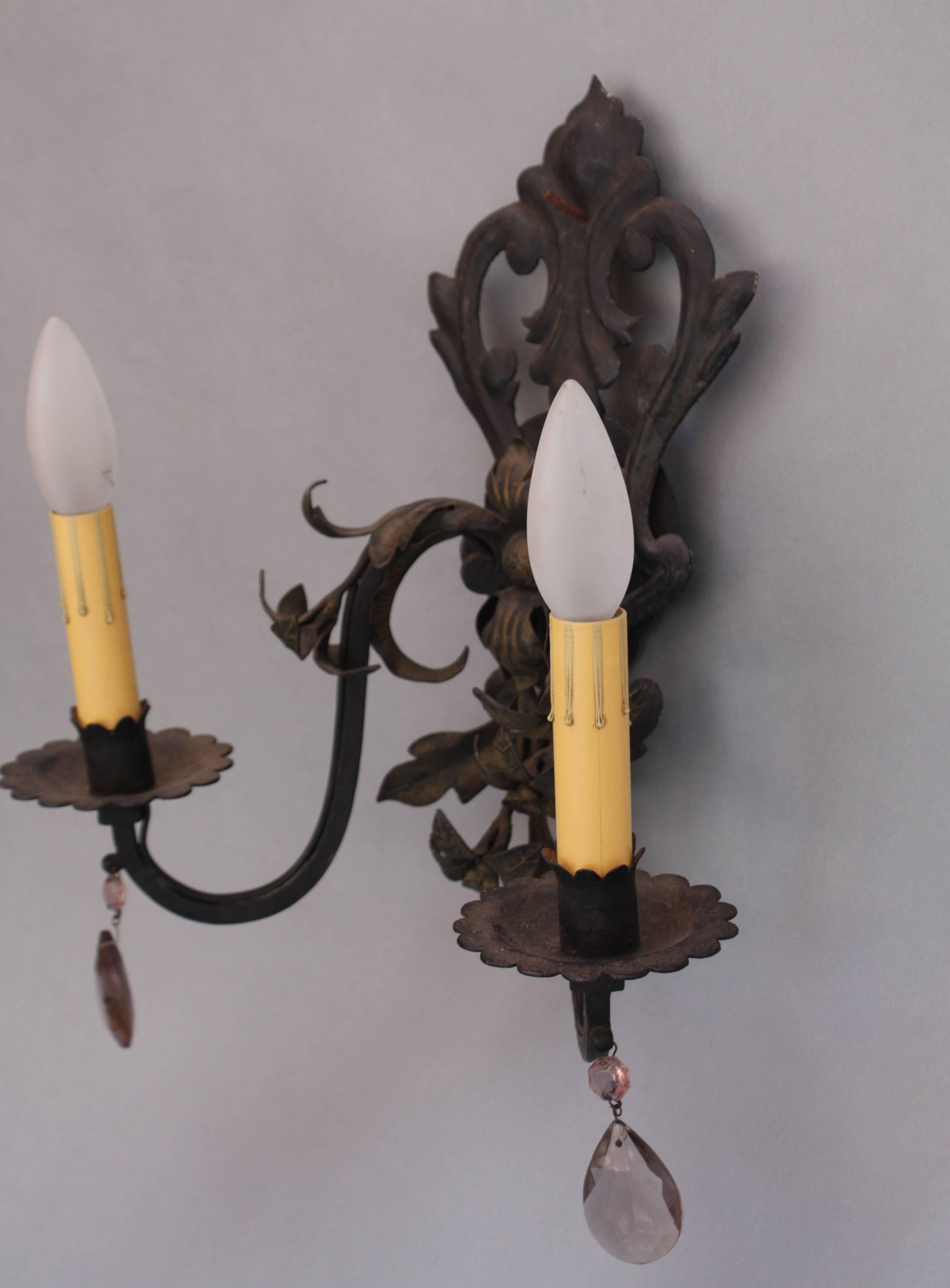 American 1920s Ornate Double Light Sconce For Sale