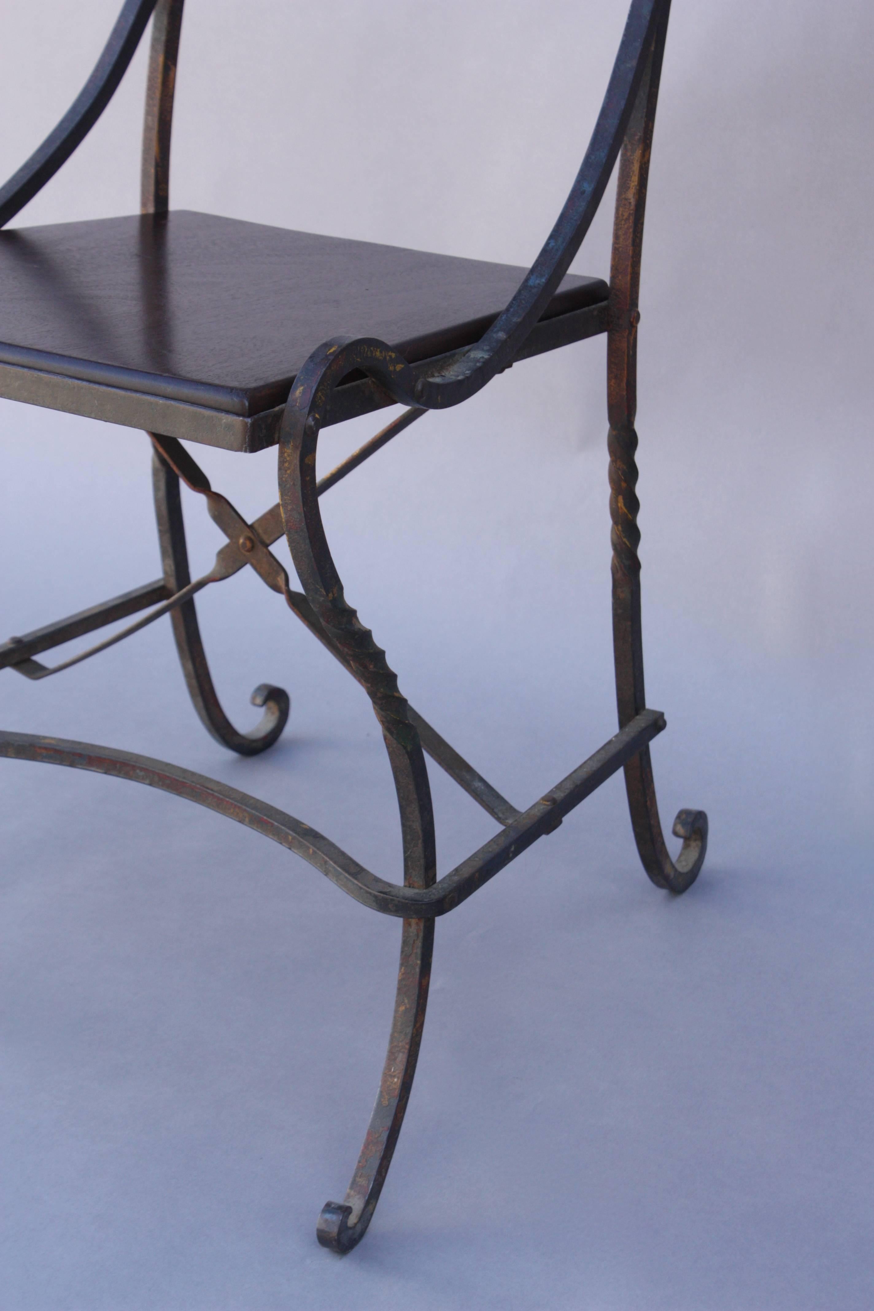 North American Beautiful Spanish Revival Iron and Walnut Side Chair