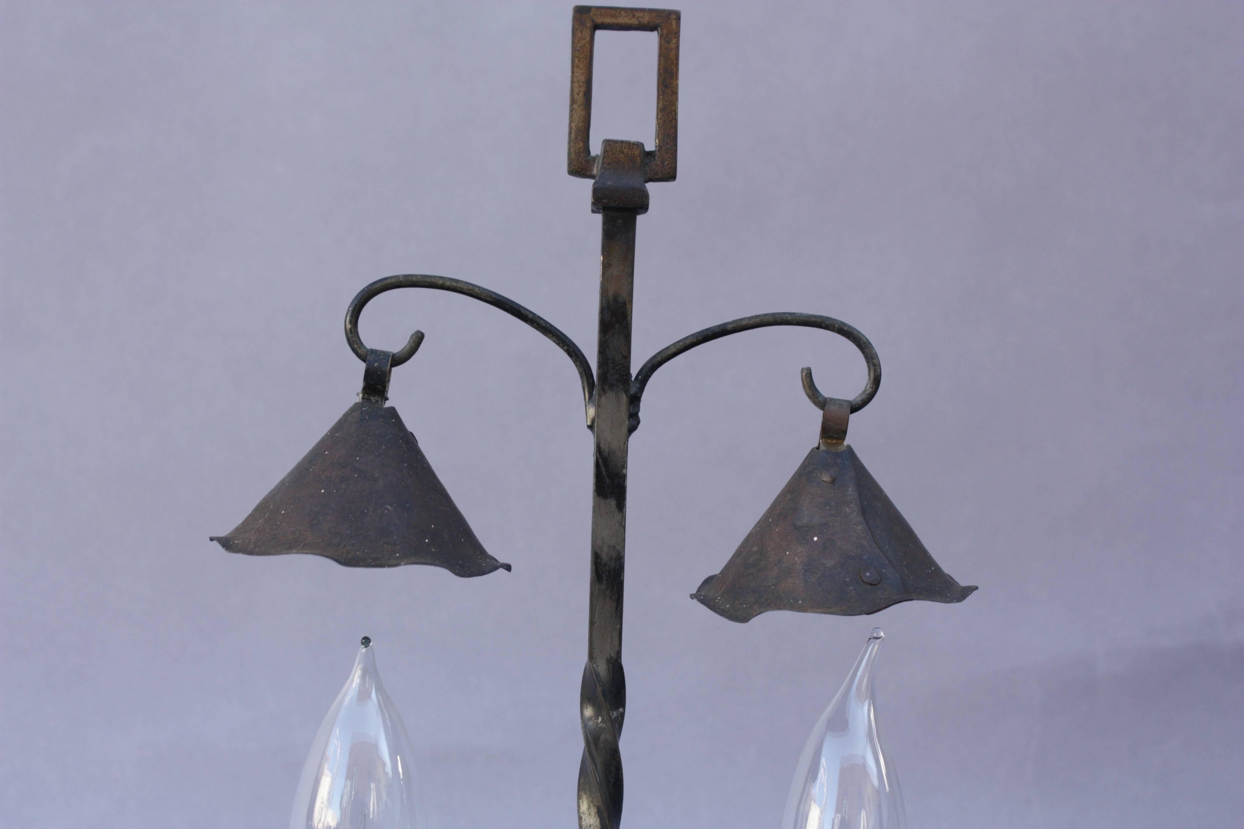 American Pair of 1920s Double Light Table Lamps