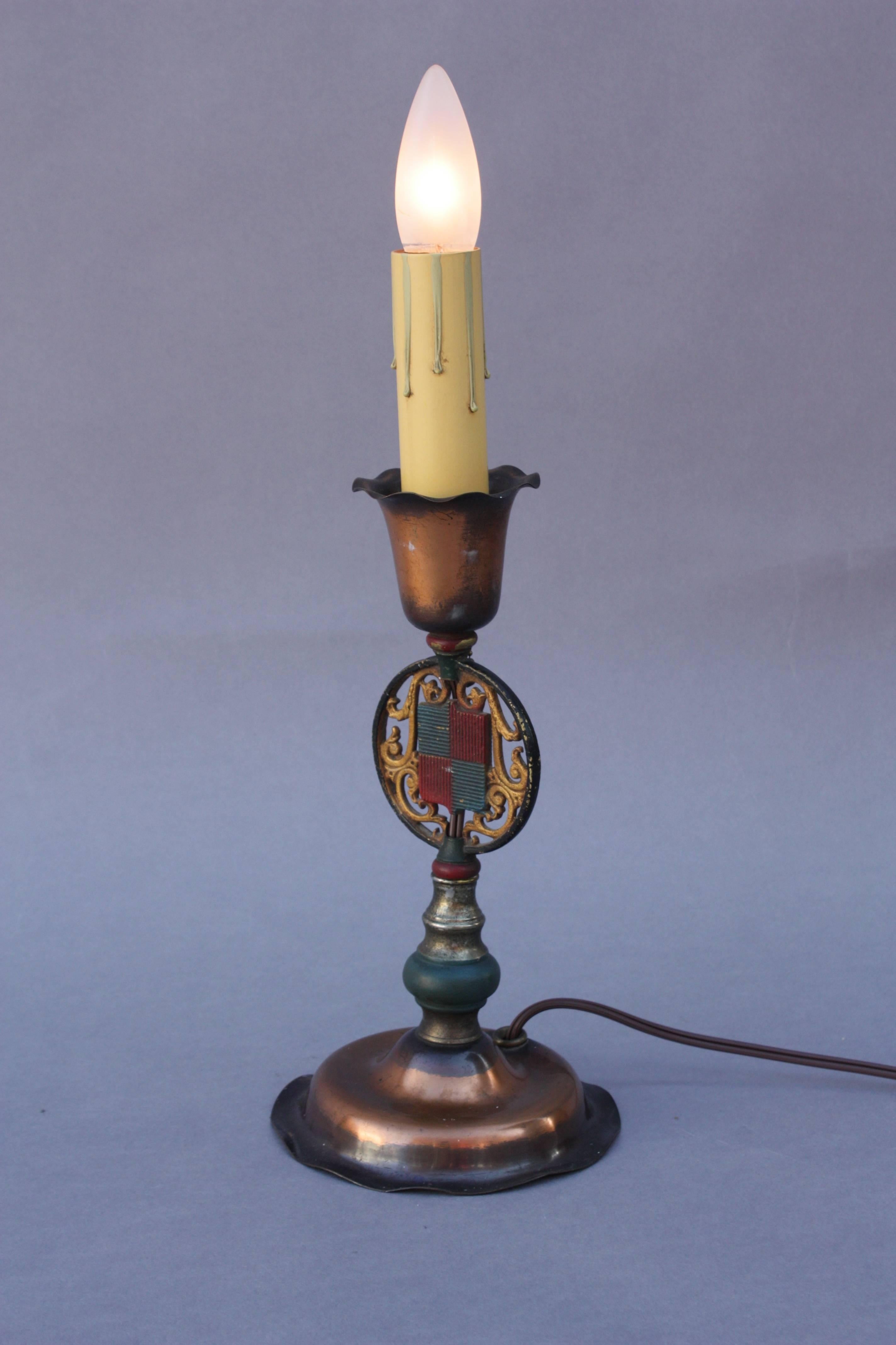 Spanish Colonial 1920s Spanish Revival Table Lamp with Crest Motif