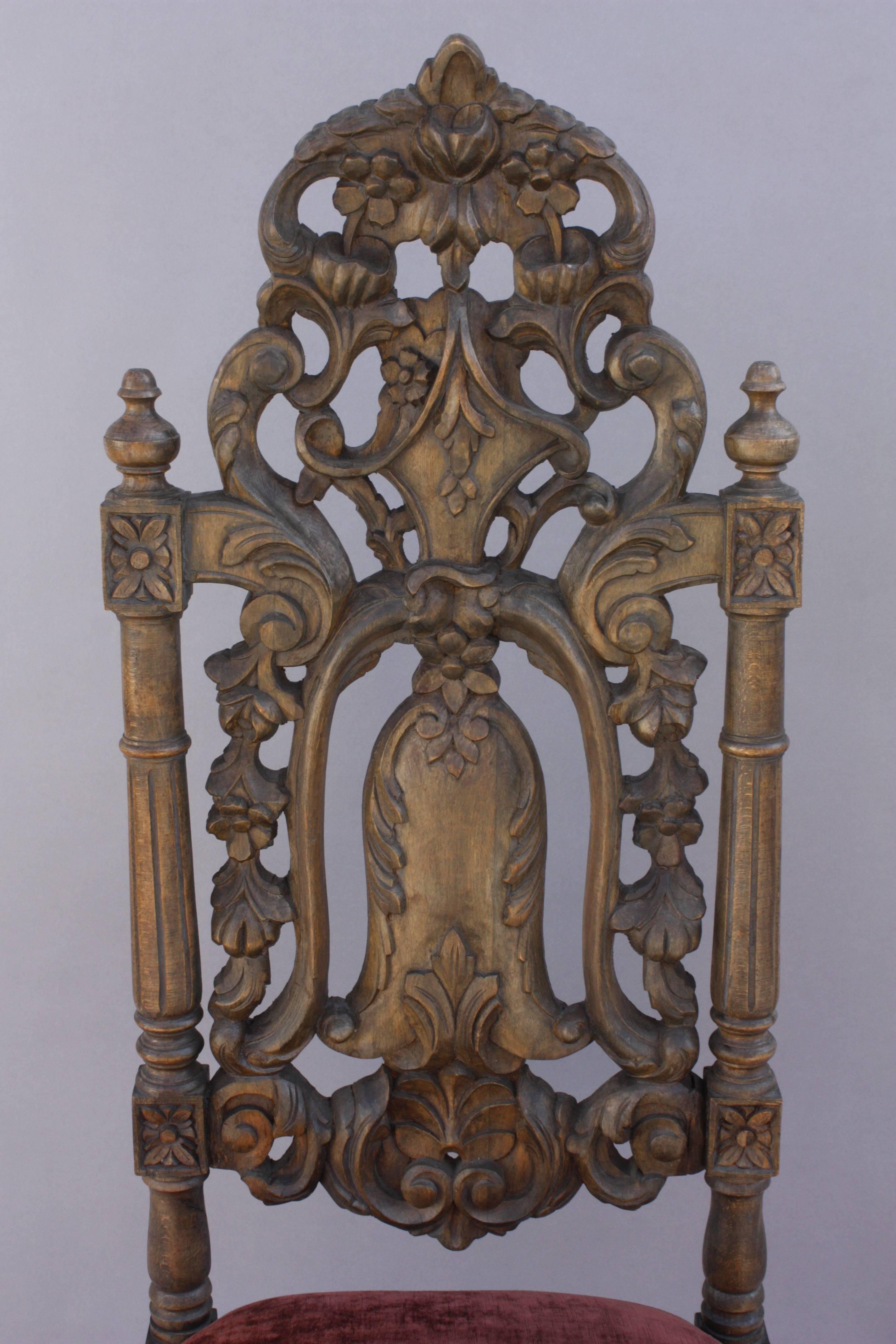 Spanish Colonial Pair of 1920s Spanish Revival Carved Side Chairs