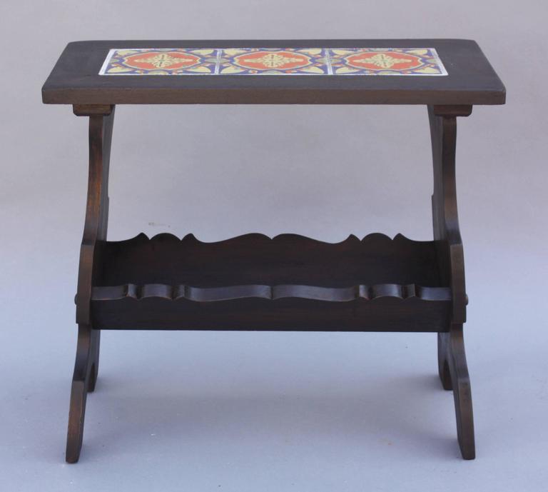 1920s Narrow California Tile Table with Bookshelf at 1stDibs