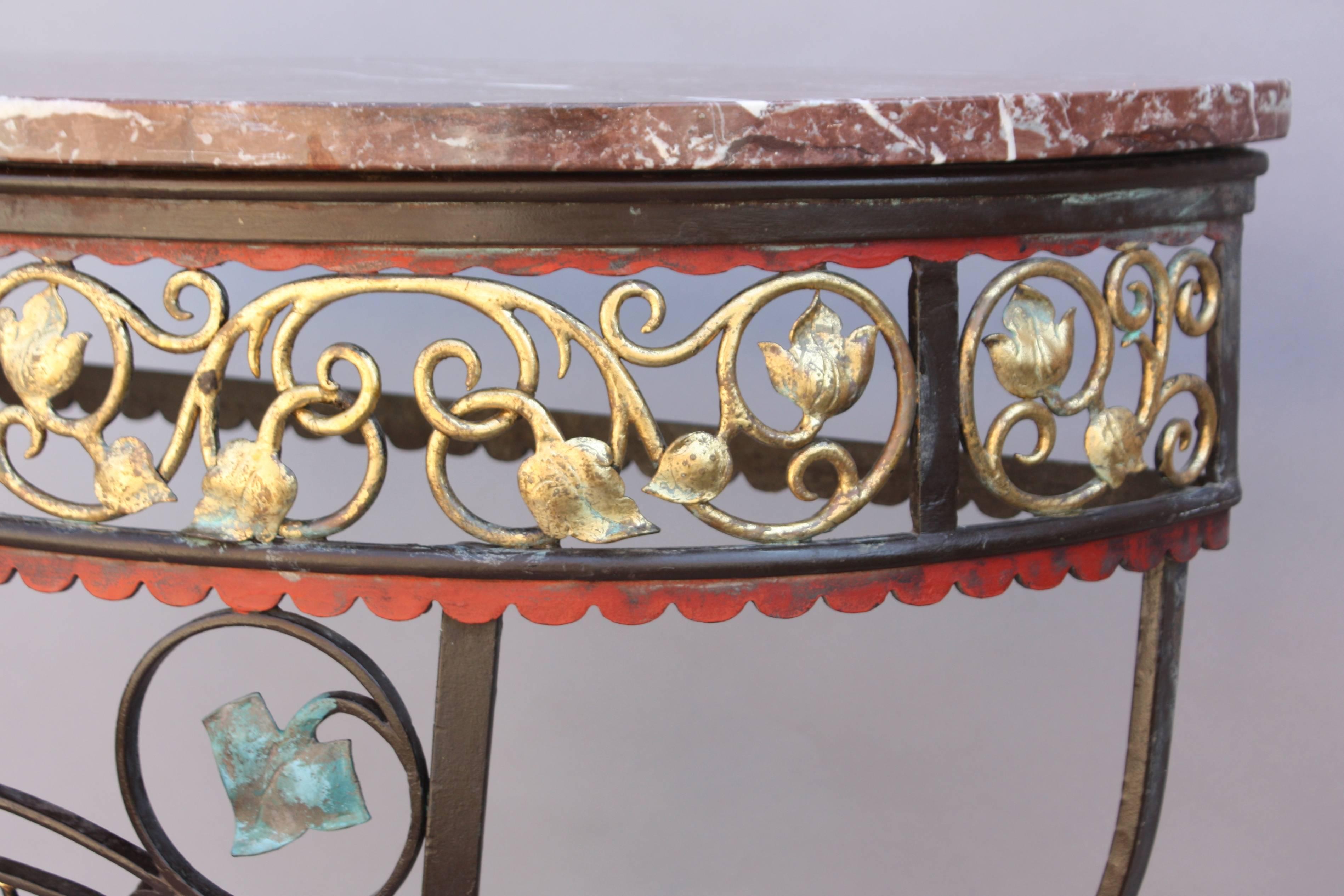 Spanish Colonial One of Two 1920s Iron & Bronze Iron Oscar Bach Console Tables