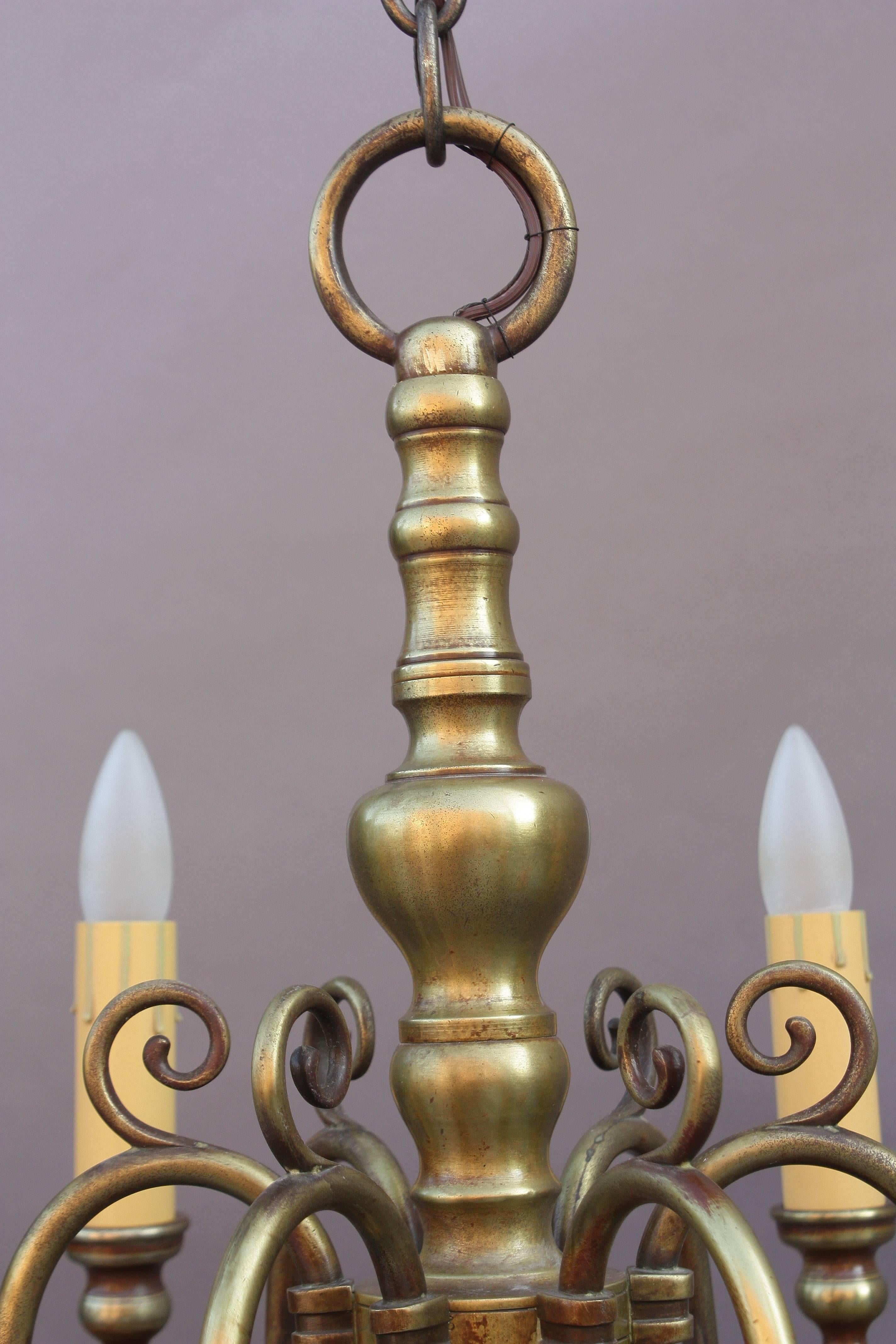 Early 20th Century 1920s Colonial Revival Brass Six-Arm Chandelier