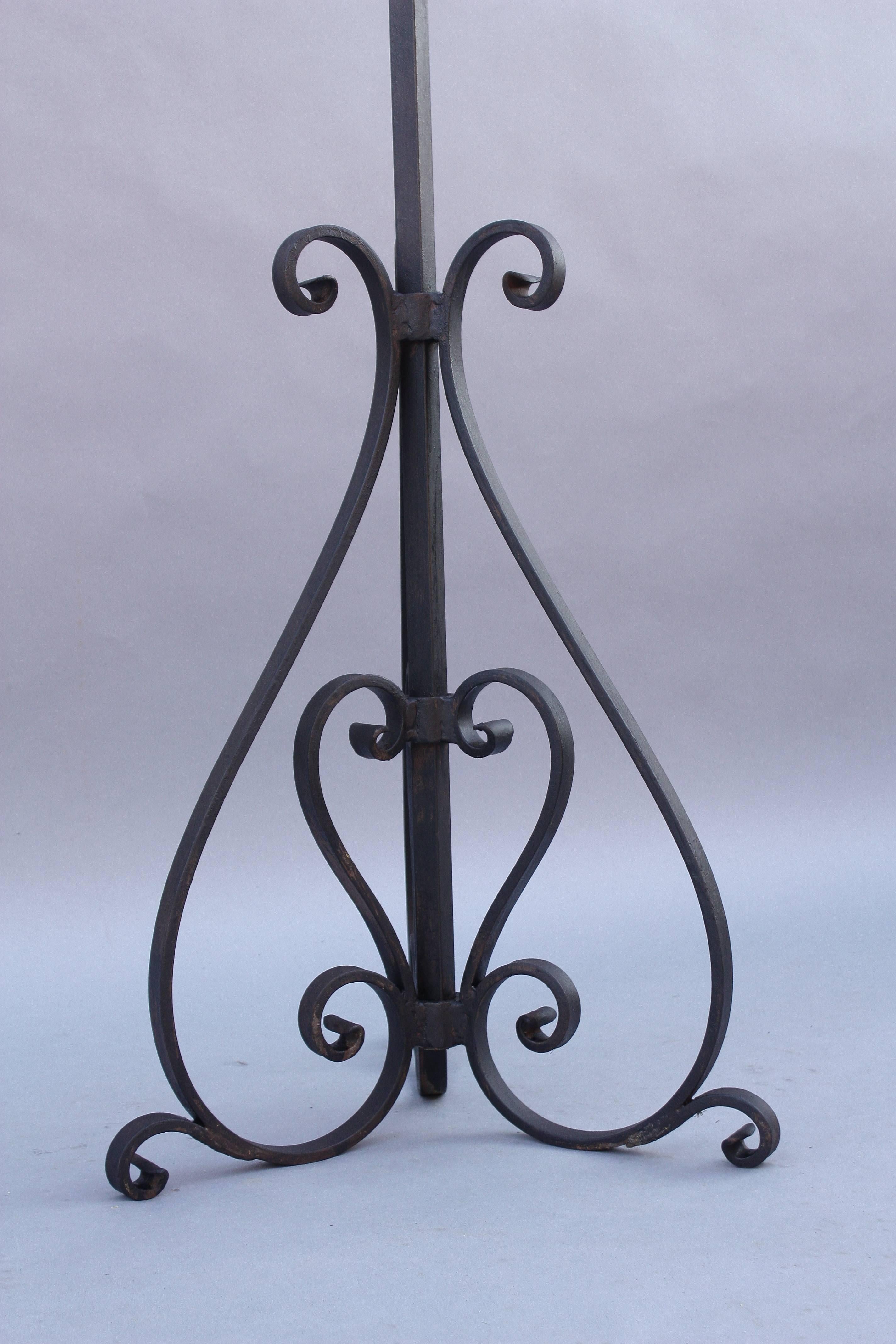 1920s Wrought Iron Candelabra Floor Stand In Good Condition In Pasadena, CA