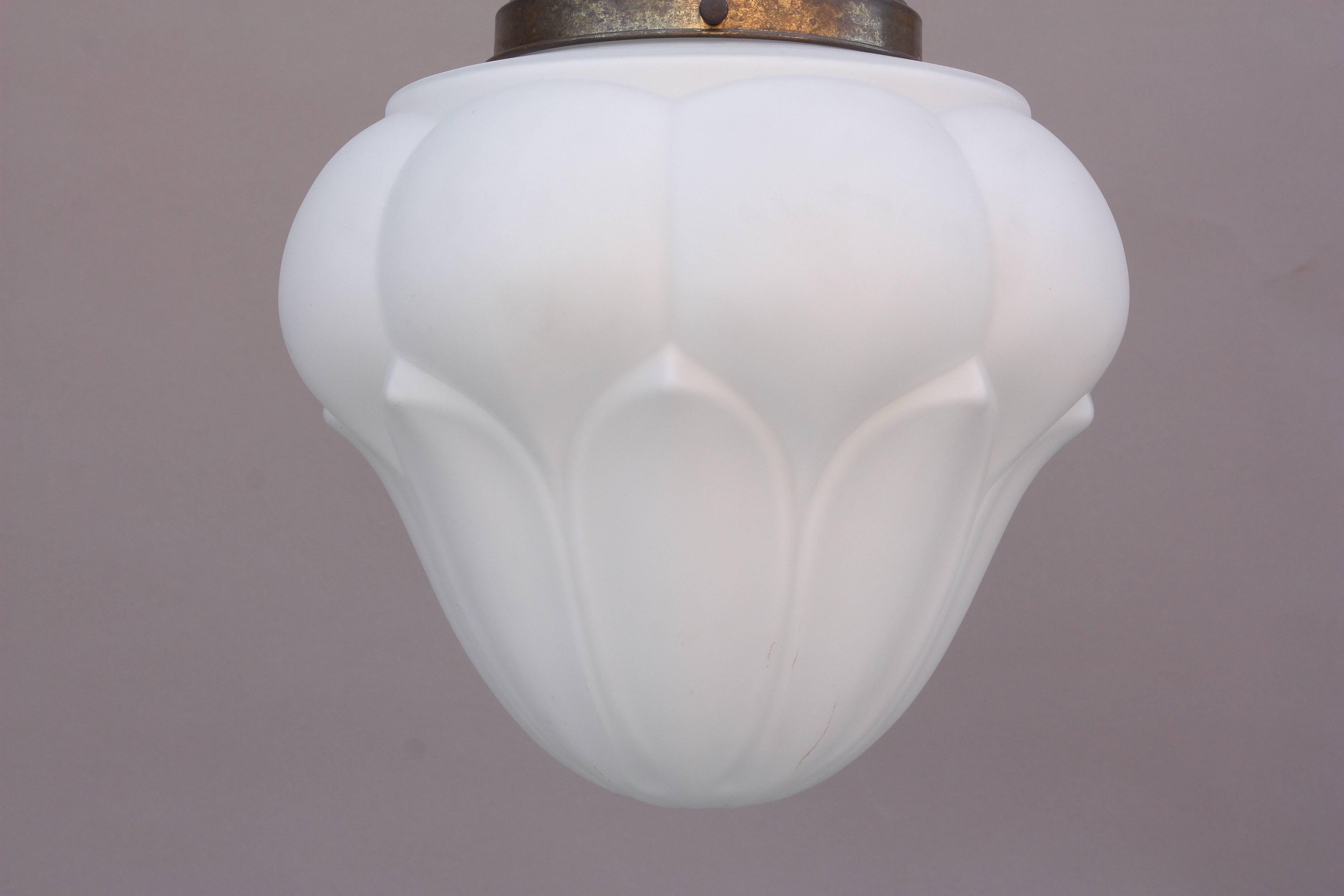 Industrial Acorn Shaped 1930s Milk Glass School House Pendant