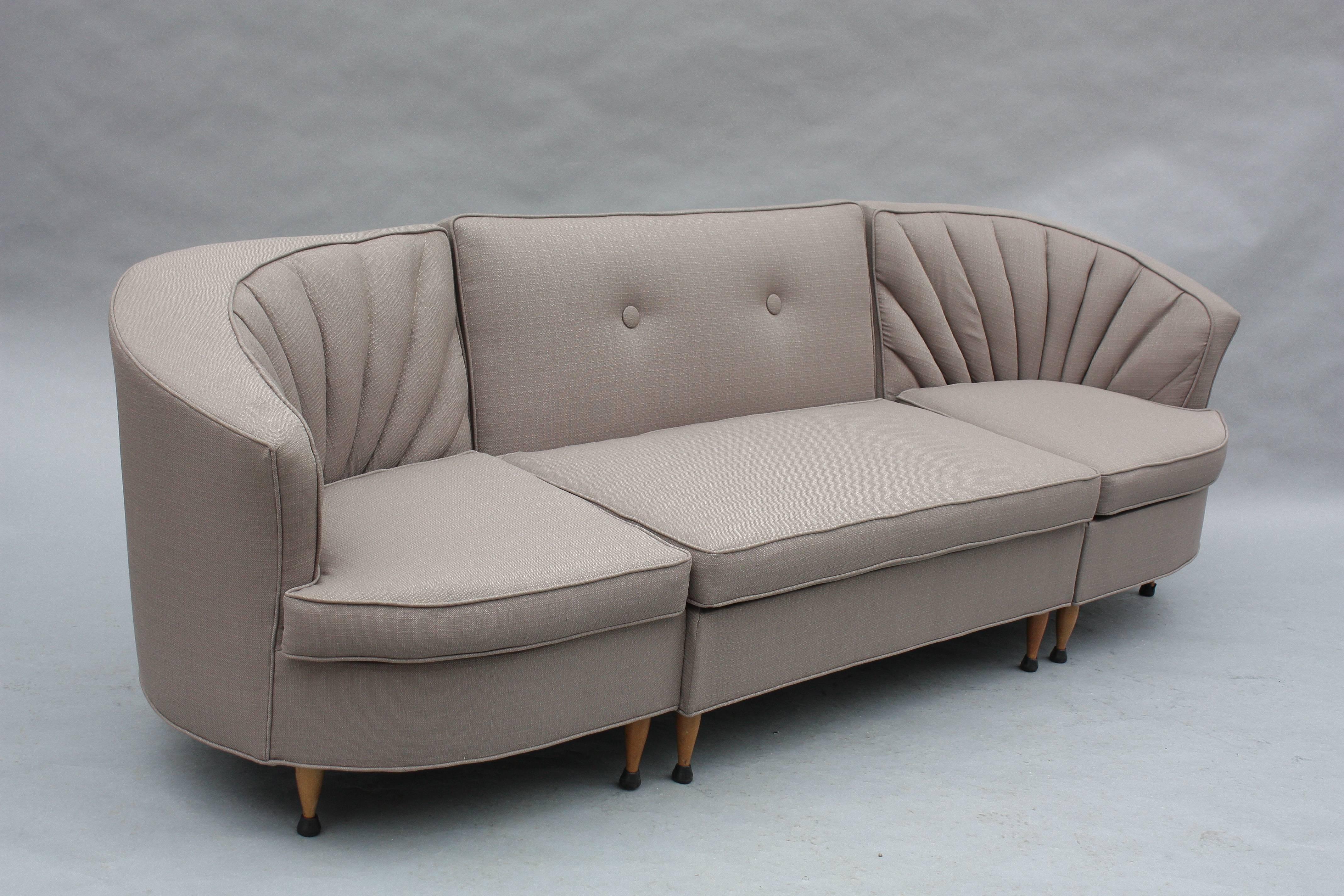 1960s three-piece couch with new grey upholstery, Measures: 31